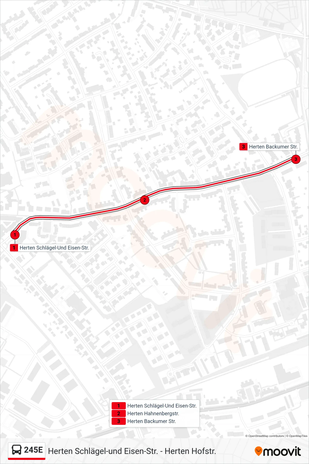 245E bus Line (Herten Backumer Str.) route and stops on a map