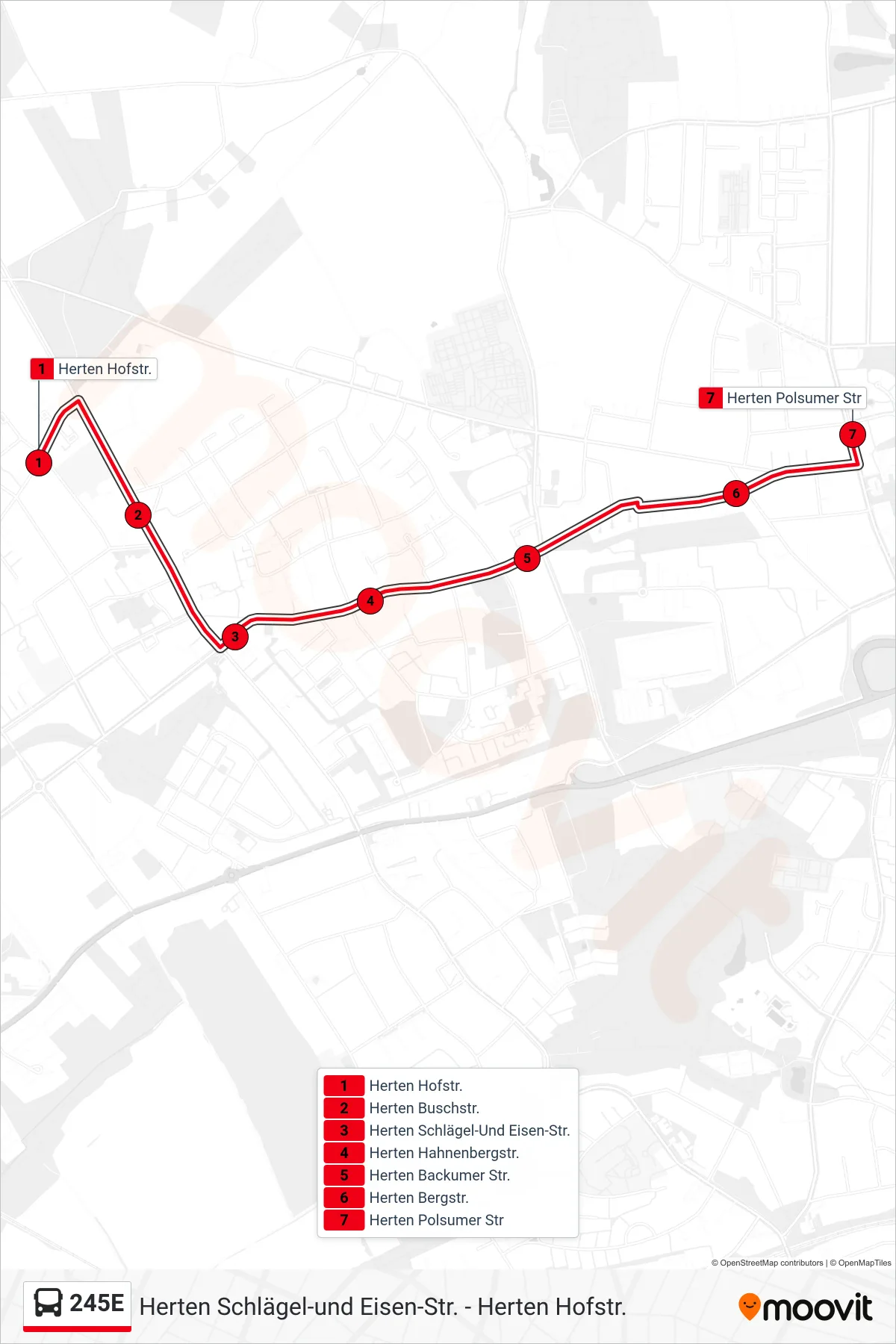 245E bus Line (Herten Polsumer Str) route and stops on a map