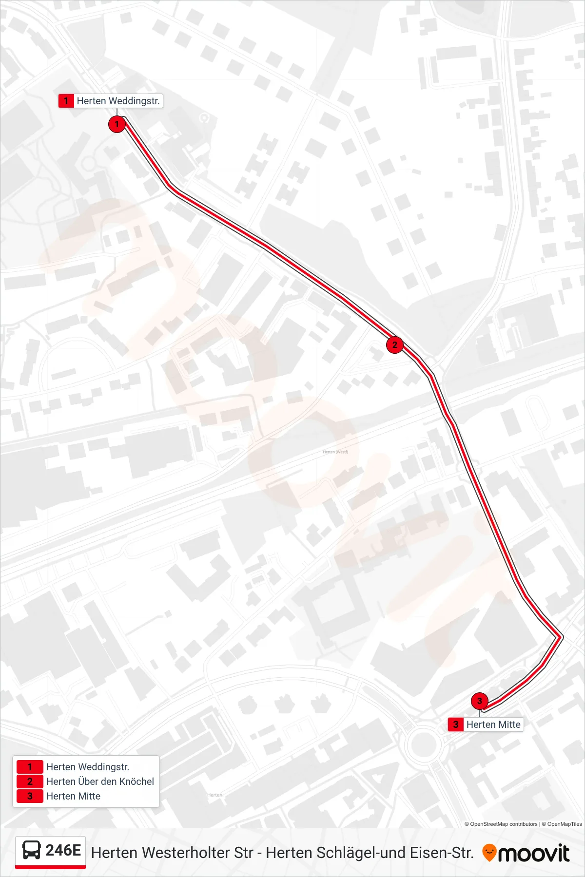 246E bus Line (Herten Mitte) route and stops on a map