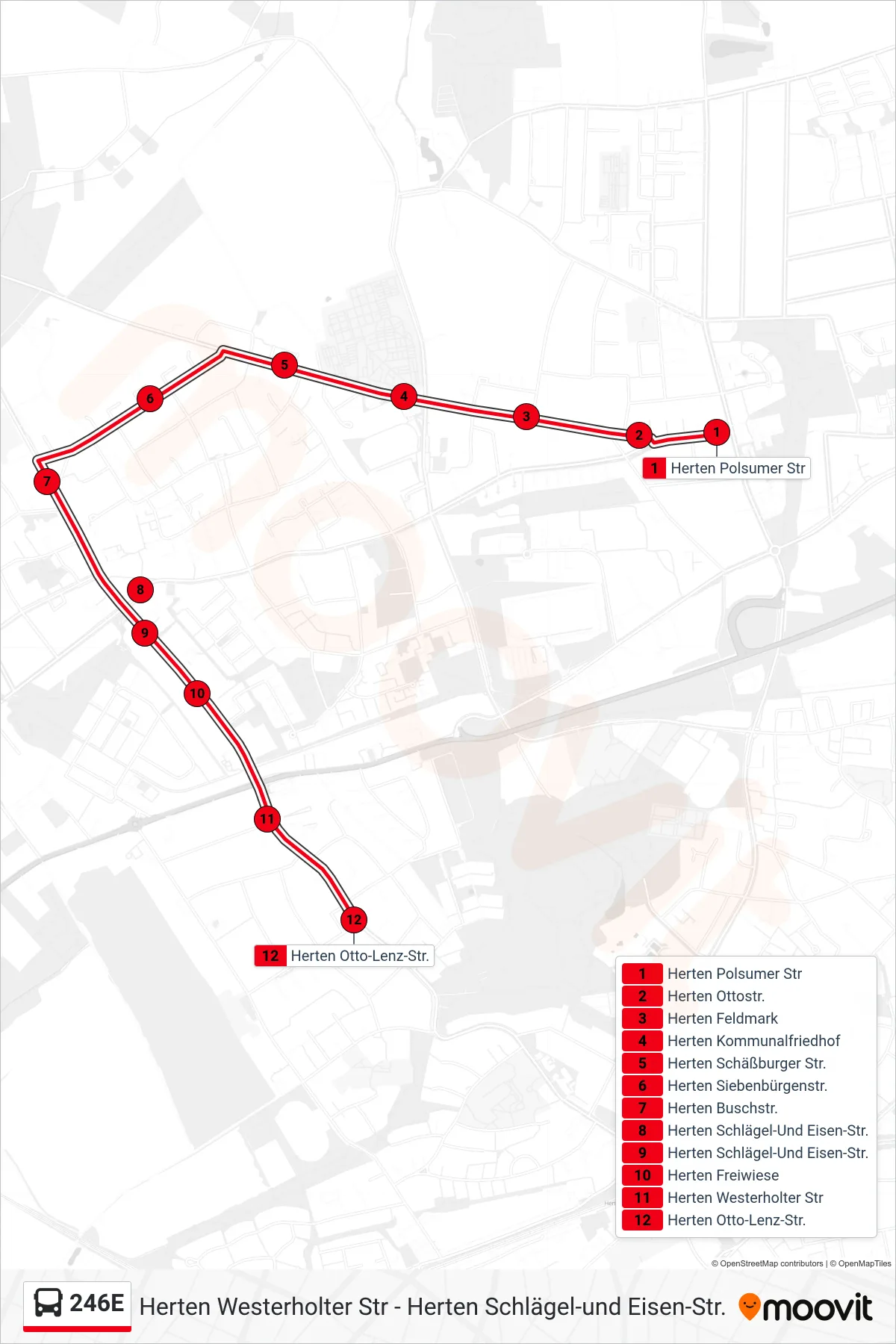246E bus Line (Herten Otto-Lenz-Str.) route and stops on a map