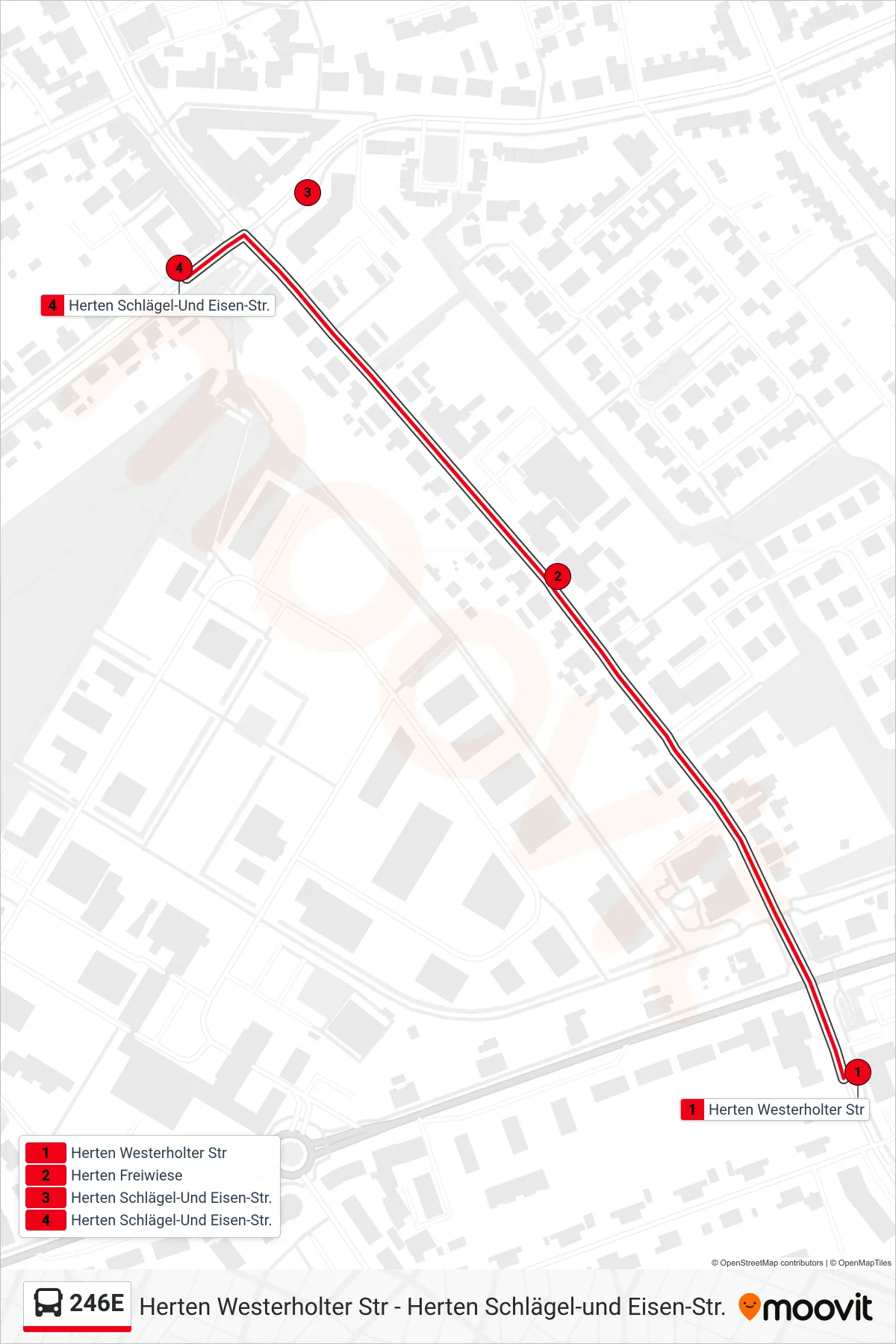 Linie 246E (Bus) Richtung Herten Schlägel-Und Eisen-Str.: Route und Haltestellen auf der Karte