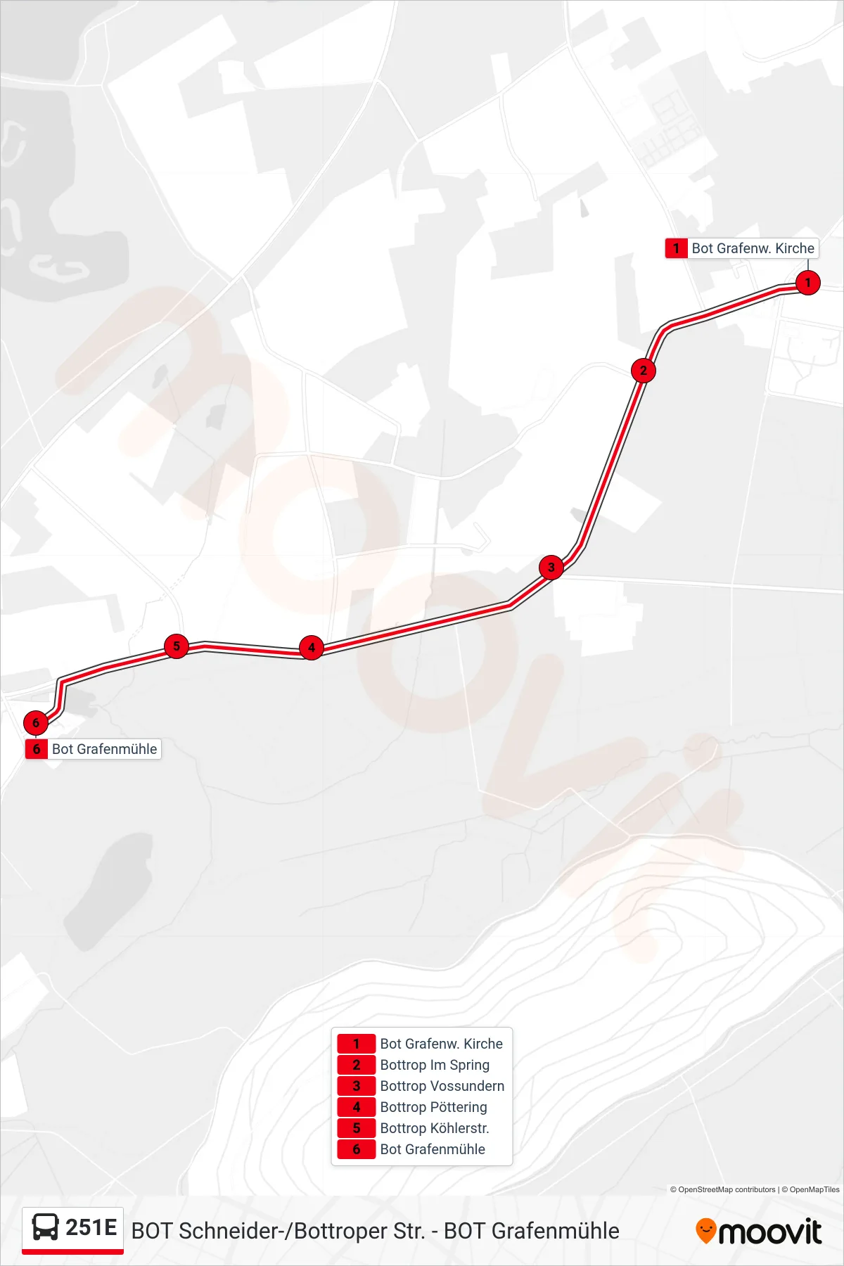 Linie 251E (Bus) Richtung Bot Grafenmühle: Route und Haltestellen auf der Karte