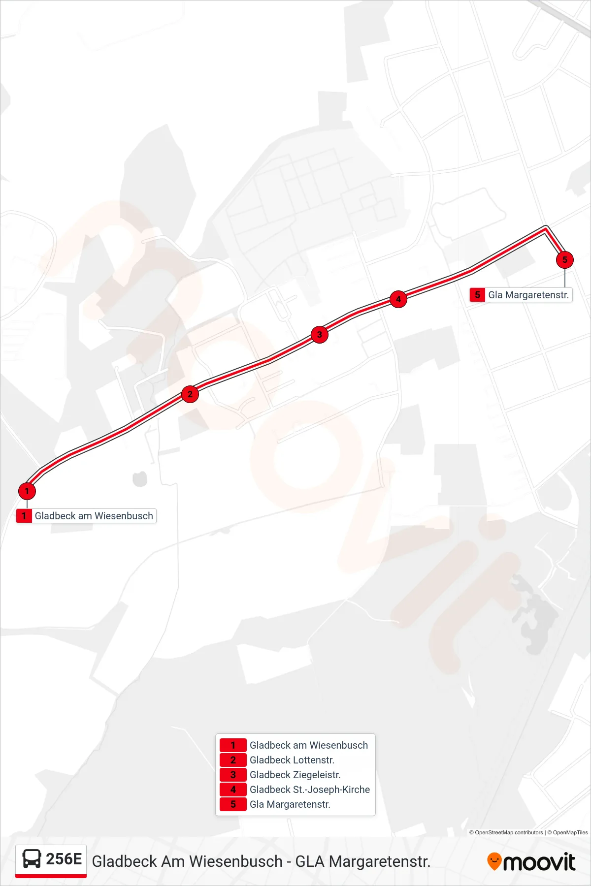Linie 256E (Bus) Richtung Gla Margaretenstr.: Route und Haltestellen auf der Karte