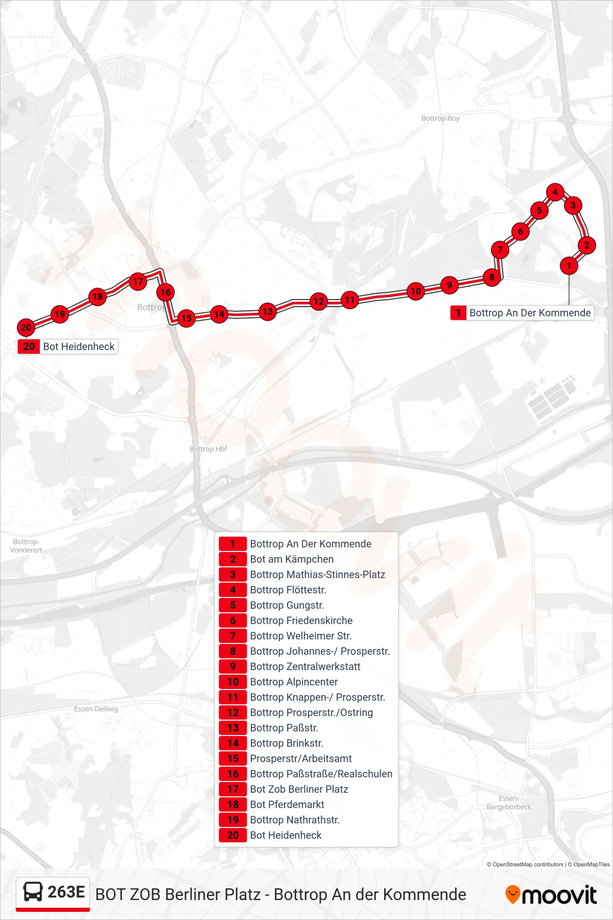Linie 263E (Bus) Richtung Bot Heidenheck: Route und Haltestellen auf der Karte