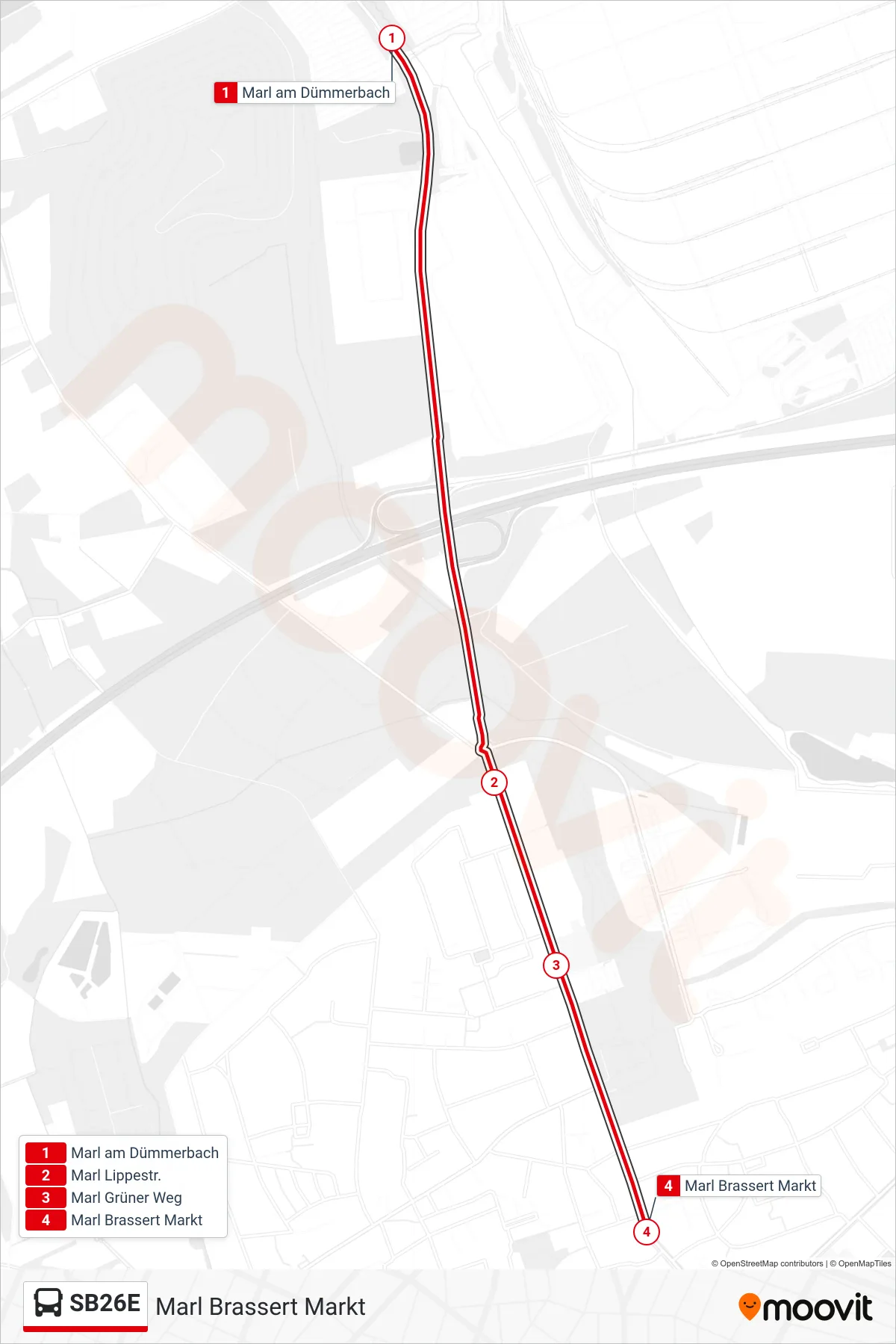 Linie SB26E (Bus) Richtung Marl Brassert Markt: Route und Haltestellen auf der Karte