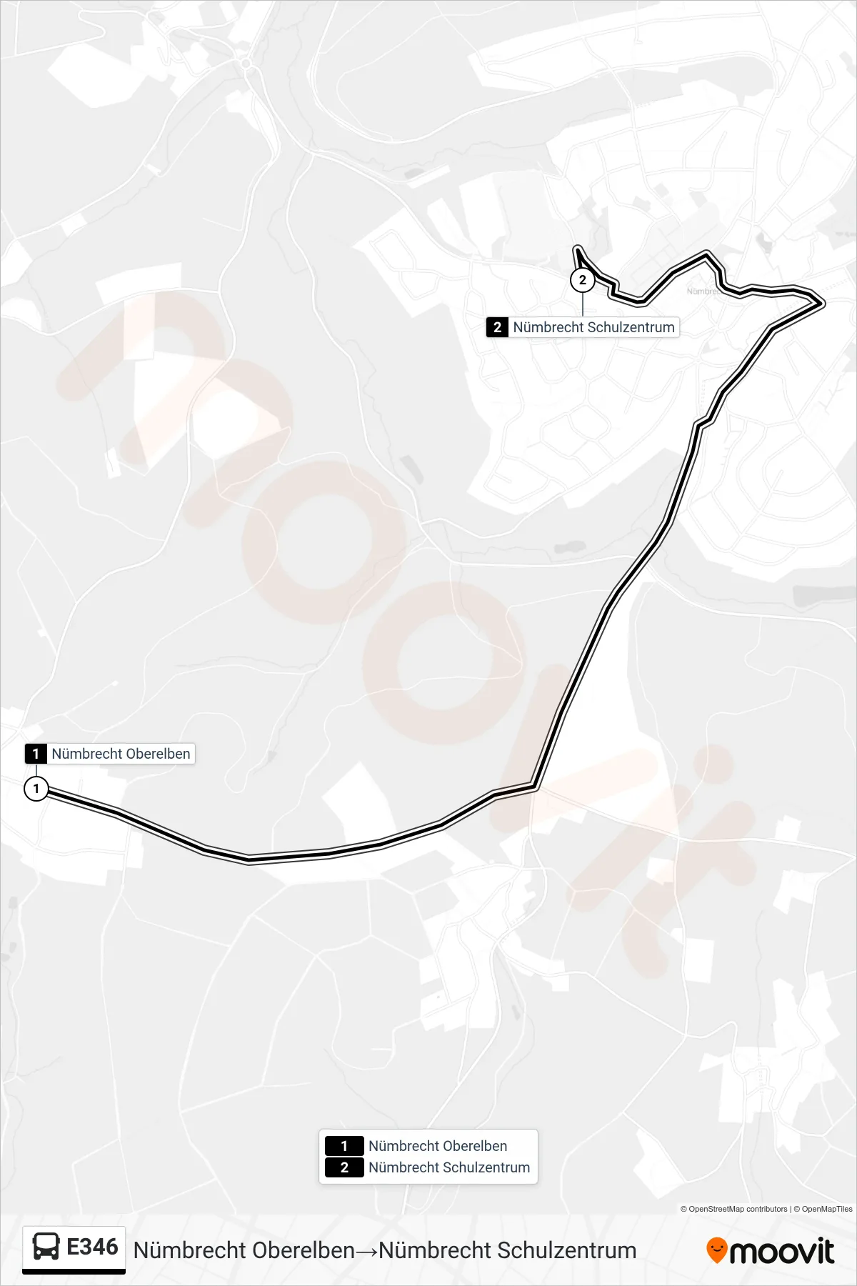 Linie E346 (Bus) Richtung Nümbrecht Oberelben→Nümbrecht Schulzentrum: Route und Haltestellen auf der Karte