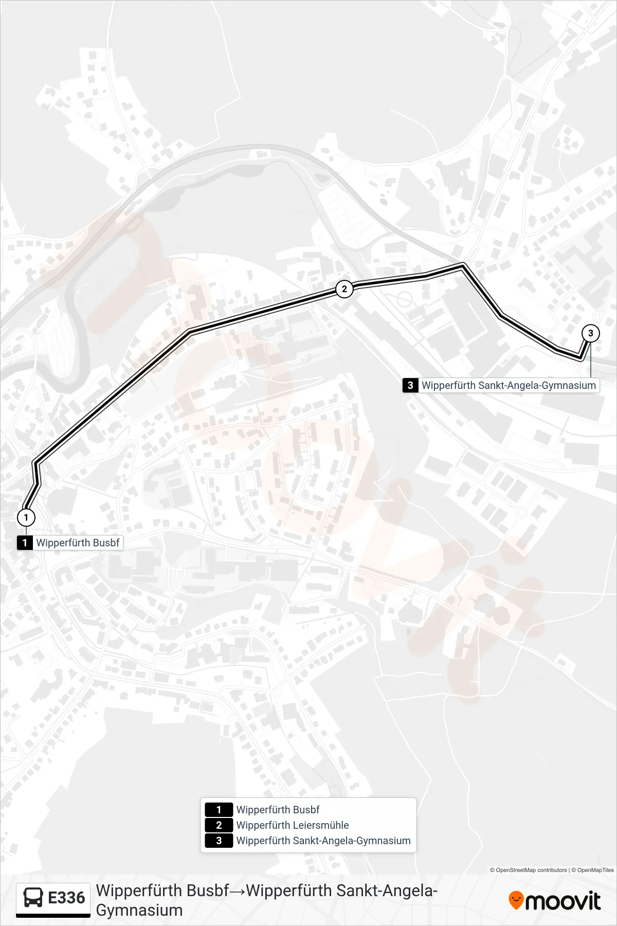 Linie E336 (Bus) Richtung Wipperfürth Busbf‎→Wipperfürth Sankt-Angela-Gymnasium: Route und Haltestellen auf der Karte