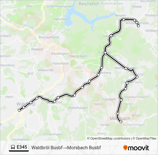 E345 Bus Line Map