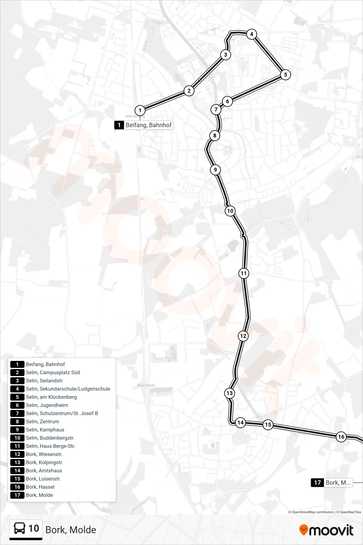 Linie 10 (Bus) Richtung Bork, Molde: Route und Haltestellen auf der Karte