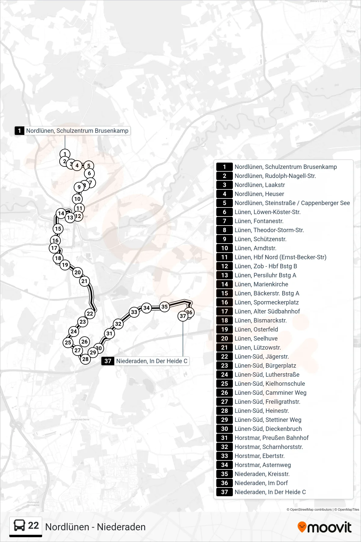 Linie 22 (Bus) Richtung Niederaden, In Der Heide C: Route und Haltestellen auf der Karte