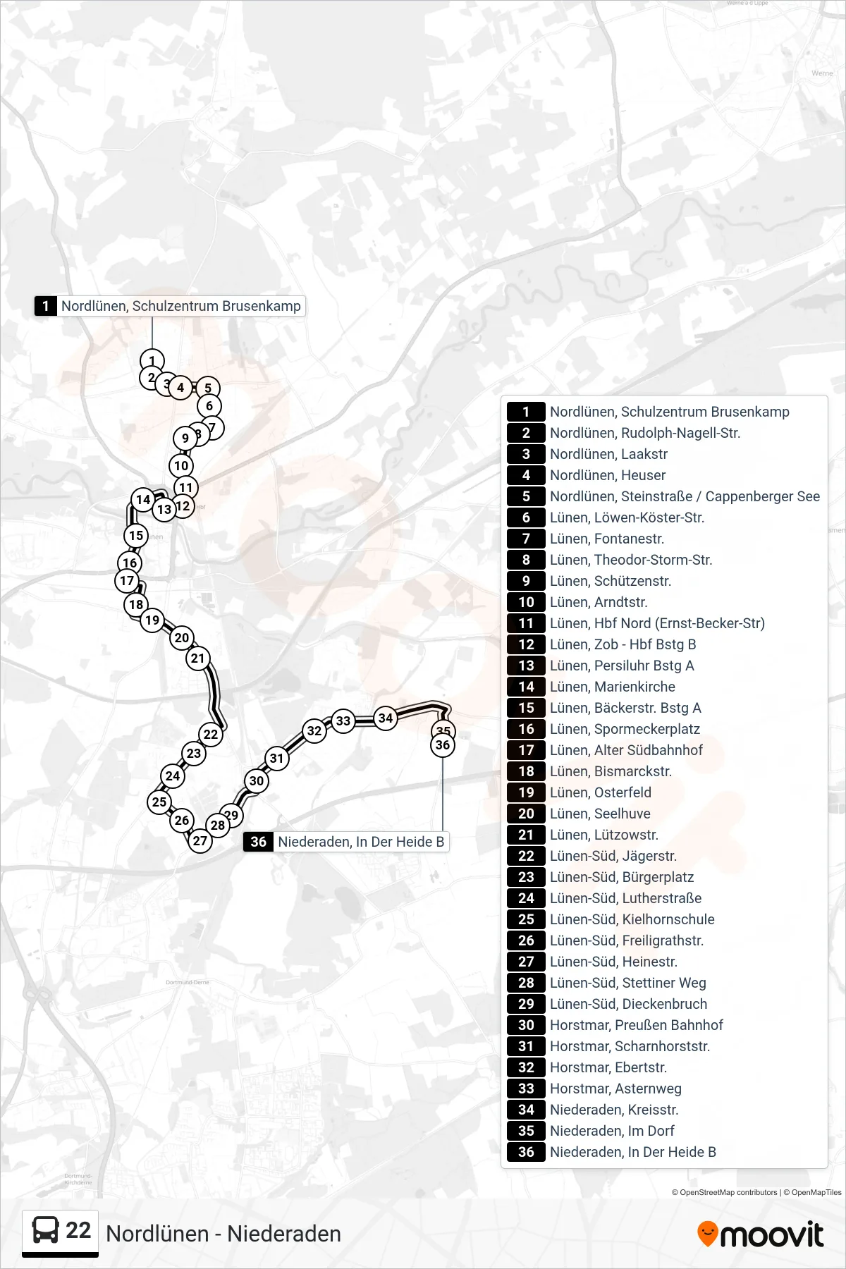 Linie 22 (Bus) Richtung Niederaden, In Der Heide B: Route und Haltestellen auf der Karte