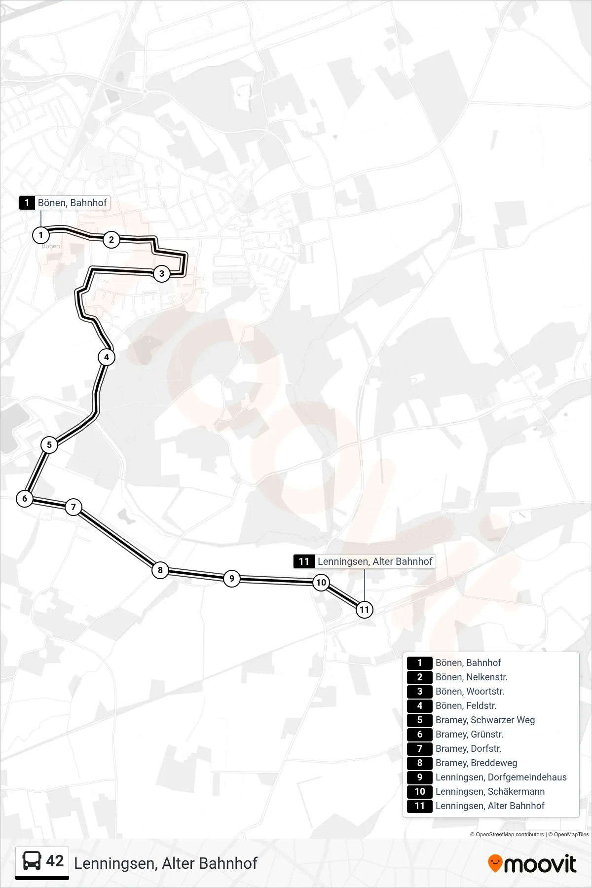 Linie 42 (Bus) Richtung Lenningsen, Alter Bahnhof: Route und Haltestellen auf der Karte