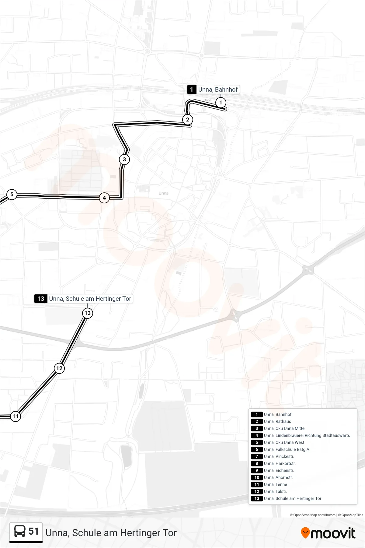Linie 51 (Bus) Richtung Unna, Schule am Hertinger Tor: Route und Haltestellen auf der Karte