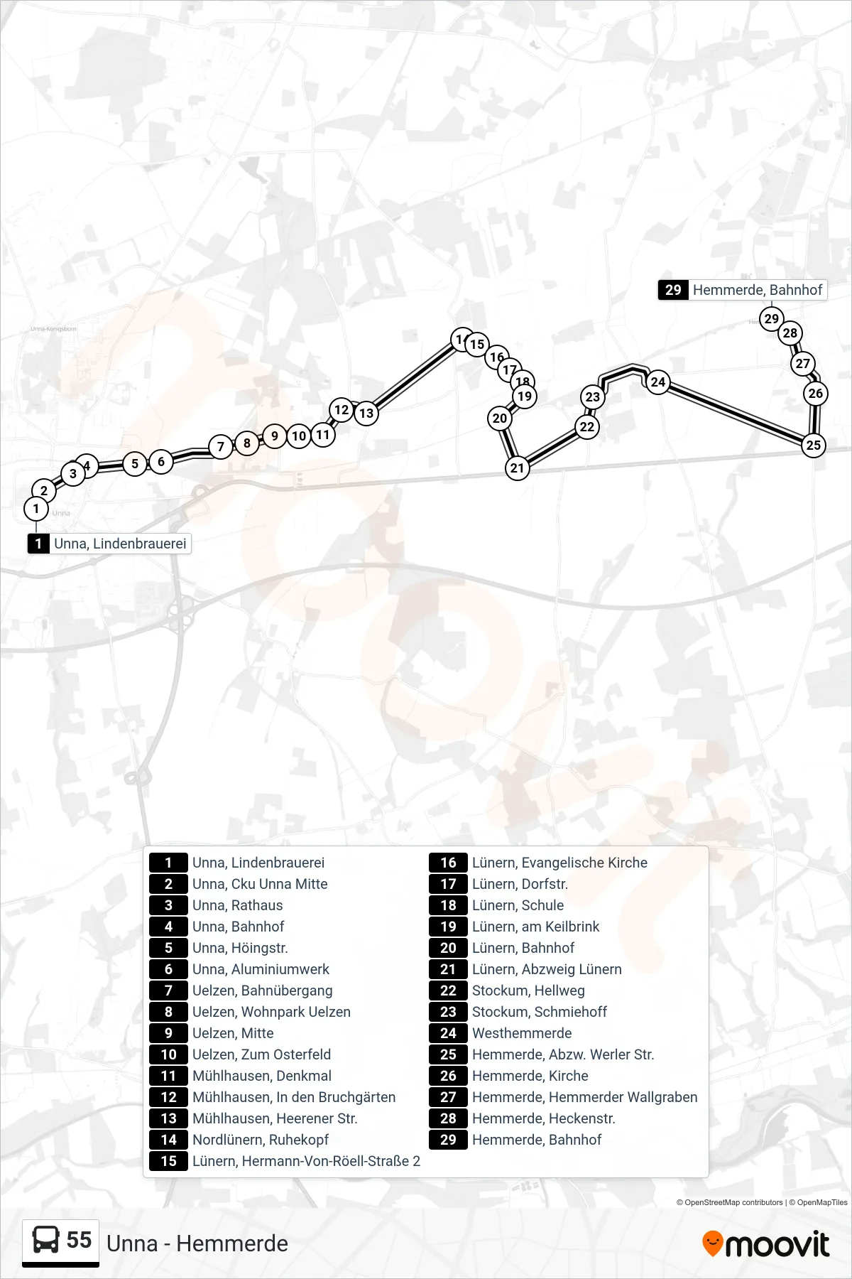 Linie 55 (Bus) Richtung Hemmerde, Bahnhof: Route und Haltestellen auf der Karte