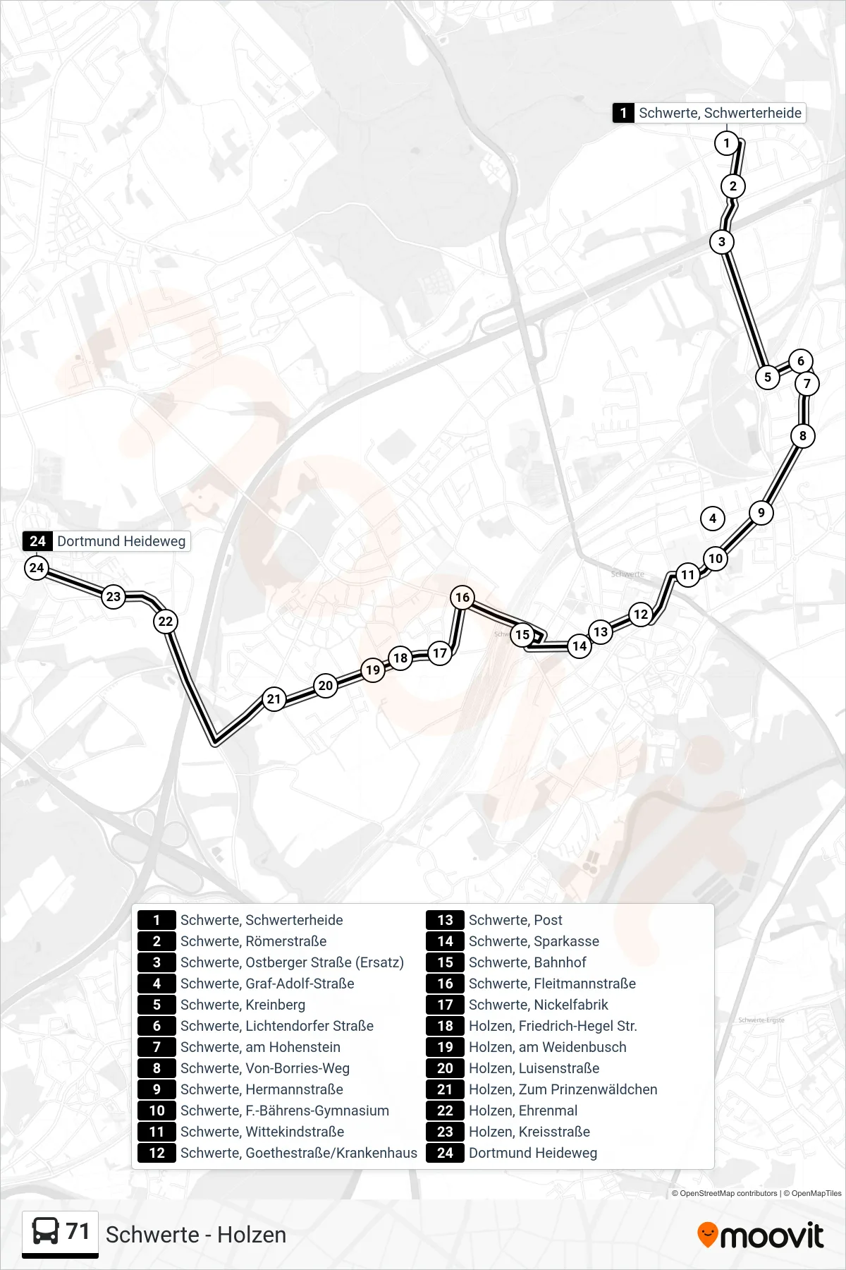 Linie 71 (Bus) Richtung Holzen, Heideweg: Route und Haltestellen auf der Karte