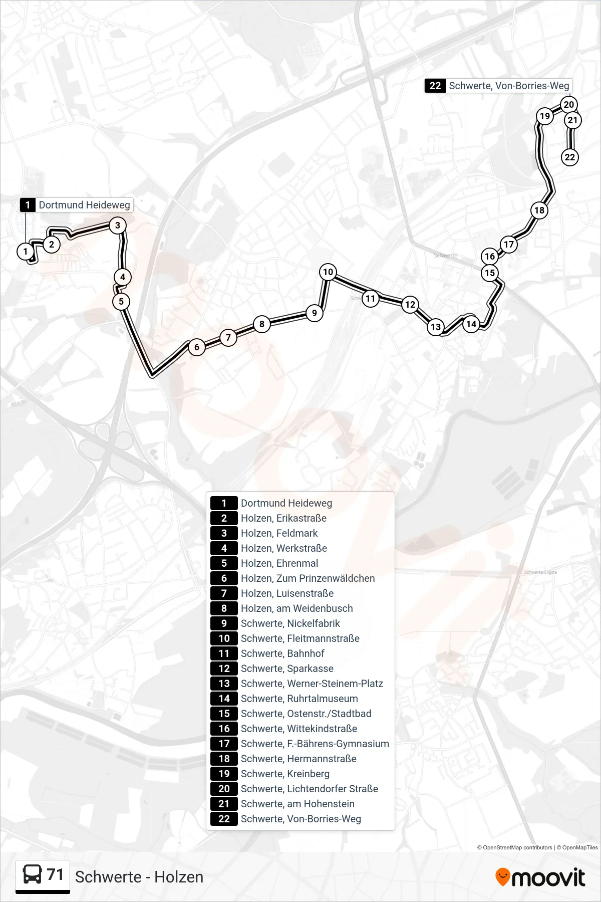 Linie 71 (Bus) Richtung Schwerte, Von-Borries-Weg: Route und Haltestellen auf der Karte