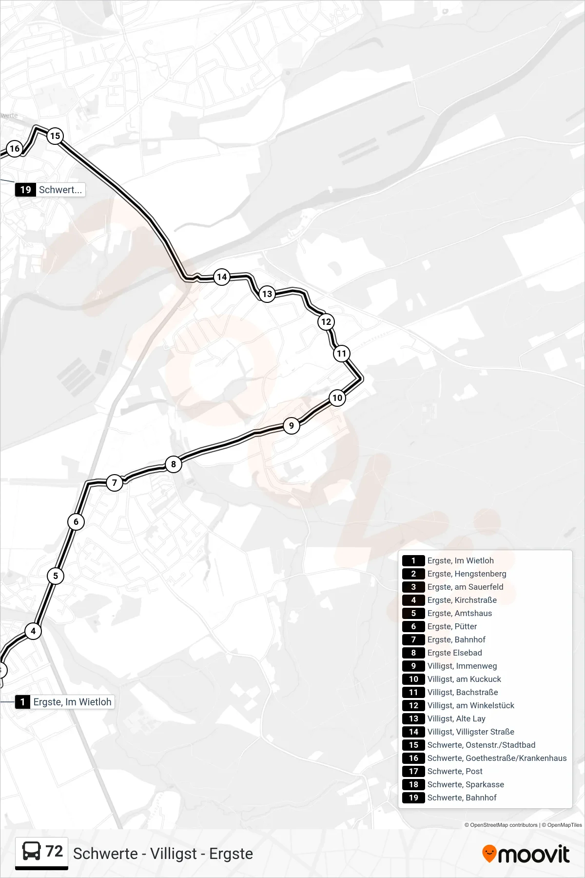 Linie 72 (Bus) Richtung Schwerte, Bahnhof Bstg A: Route und Haltestellen auf der Karte
