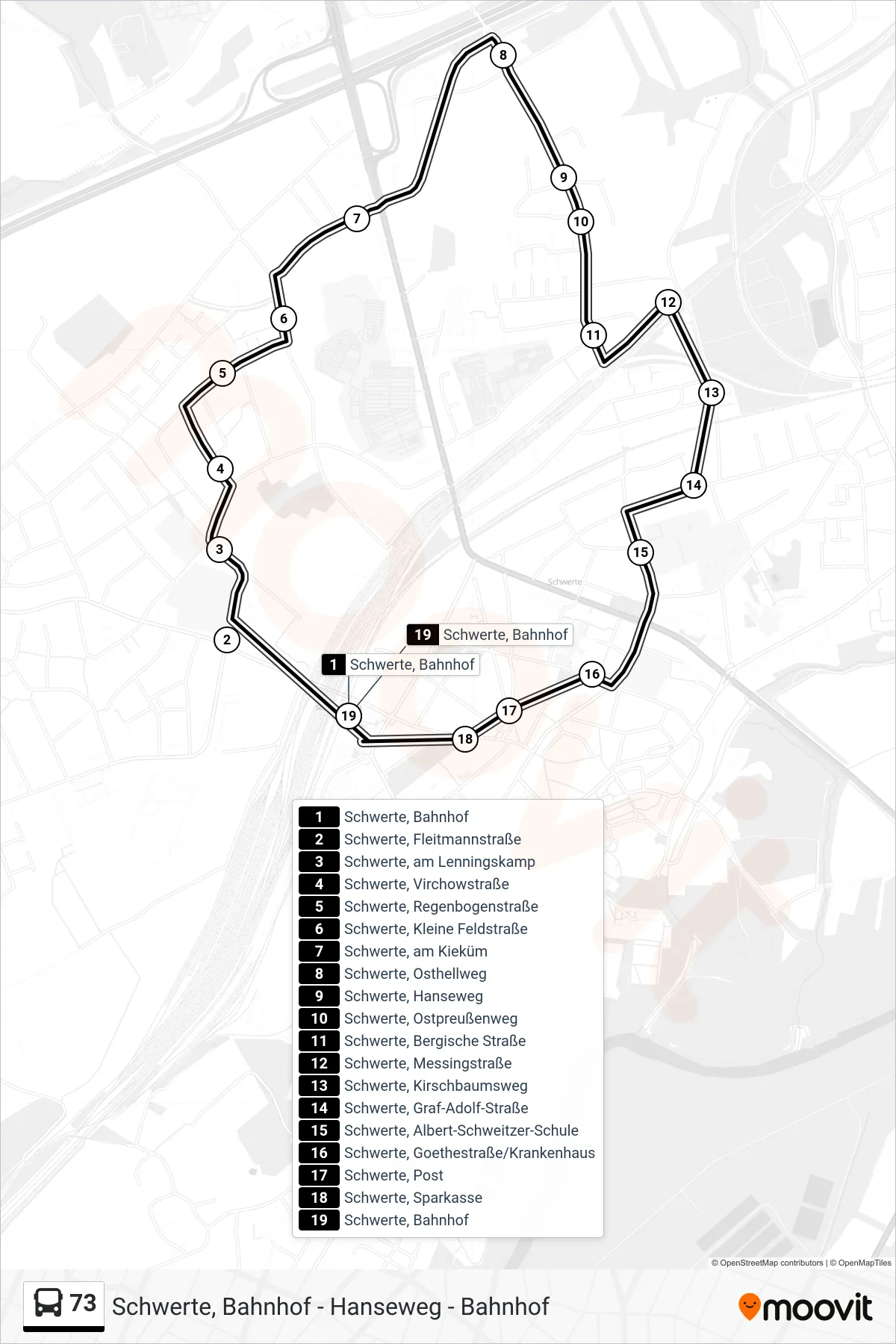 Linie 73 (Bus) Richtung Schwerte, Bahnhof Bstg D: Route und Haltestellen auf der Karte