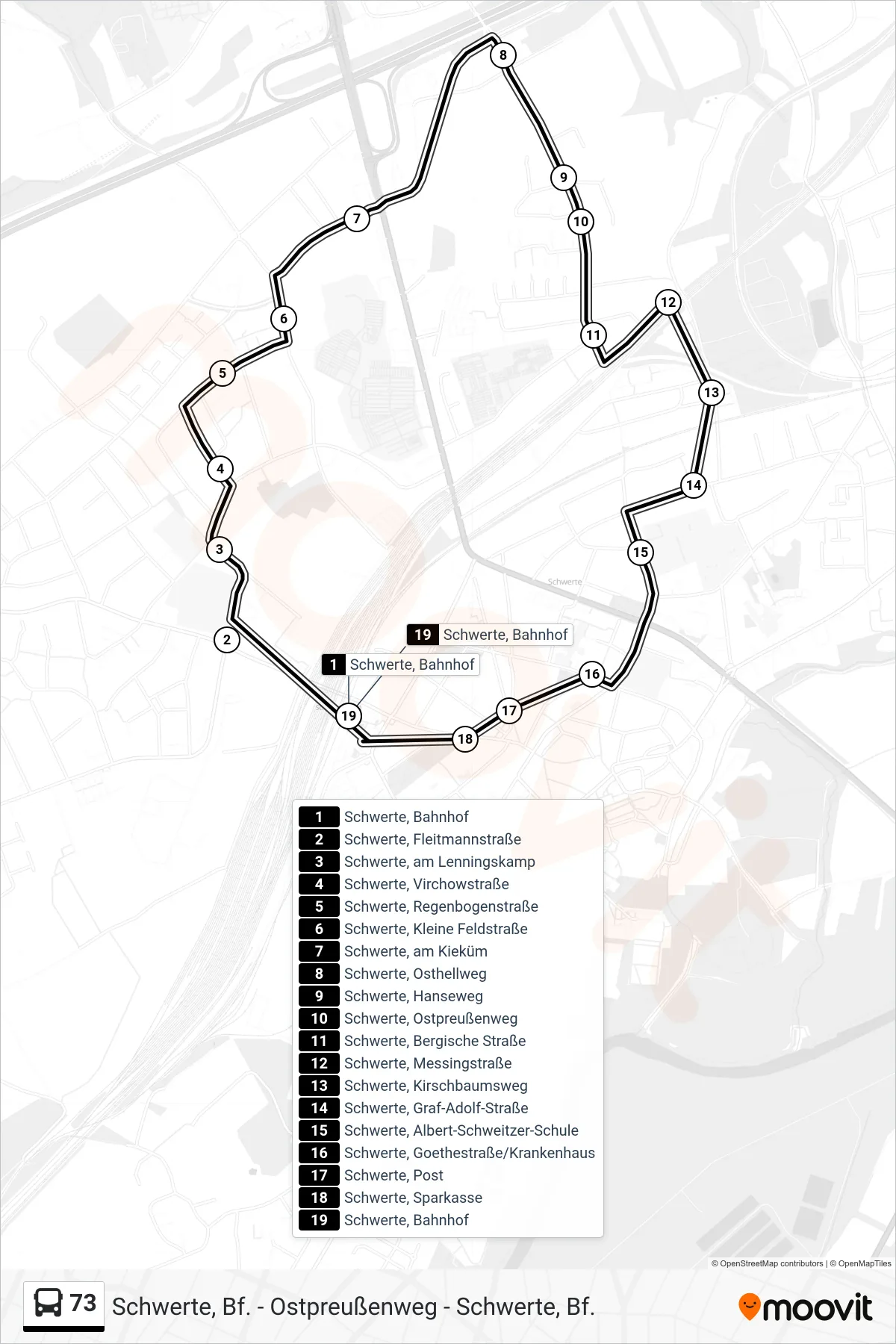 Linie 73 (Bus) Richtung Schwerte, Bahnhof Bstg D: Route und Haltestellen auf der Karte