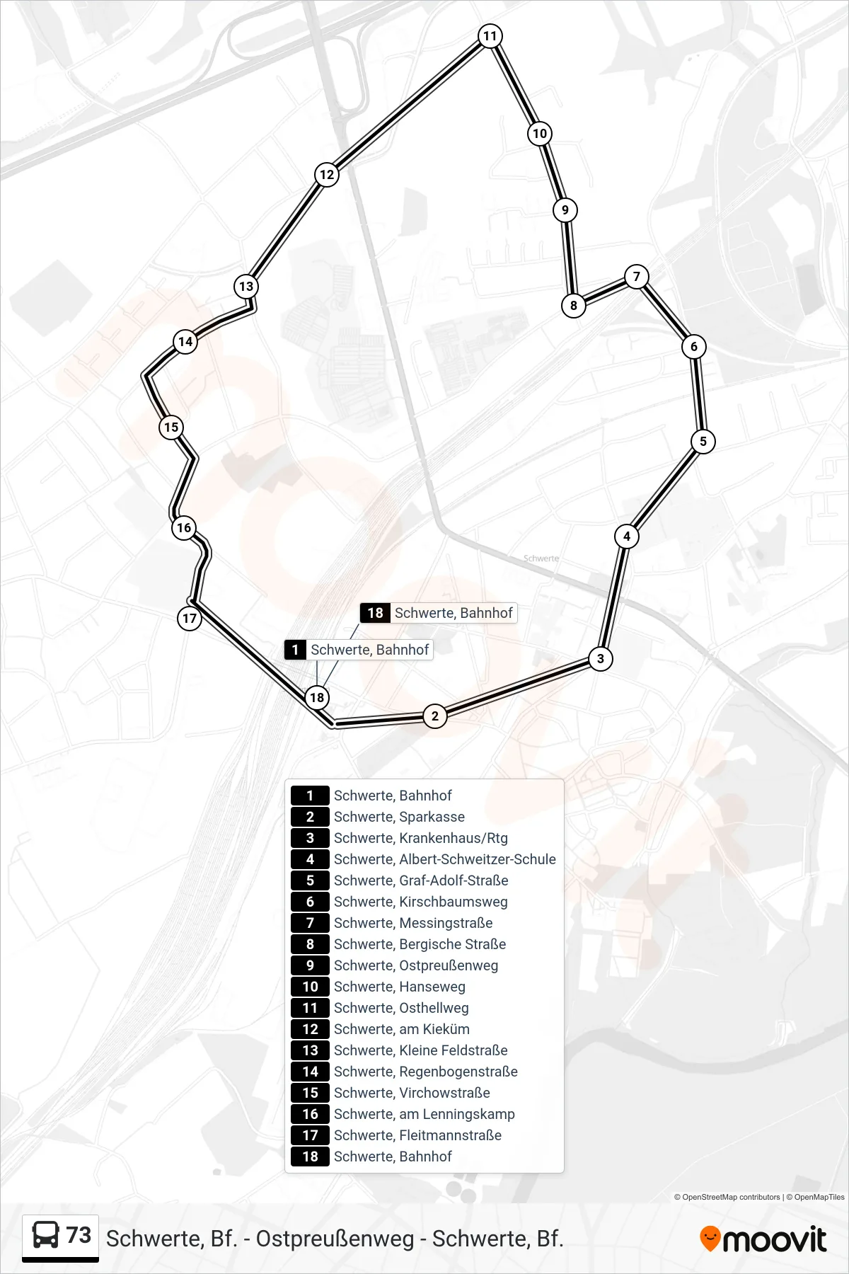 Linie 73 (Bus) Richtung Schwerte, Bahnhof Bstg D: Route und Haltestellen auf der Karte