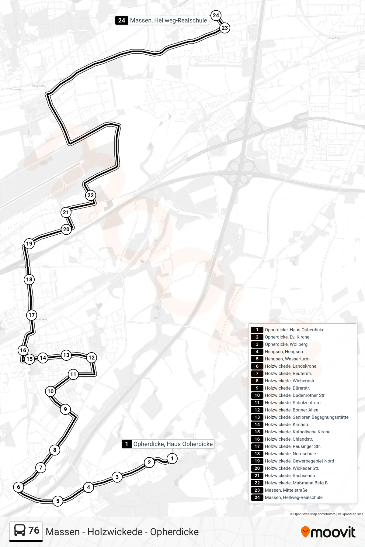 Linie 76 (Bus) Richtung Massen, Hellweg-Realschule: Route und Haltestellen auf der Karte