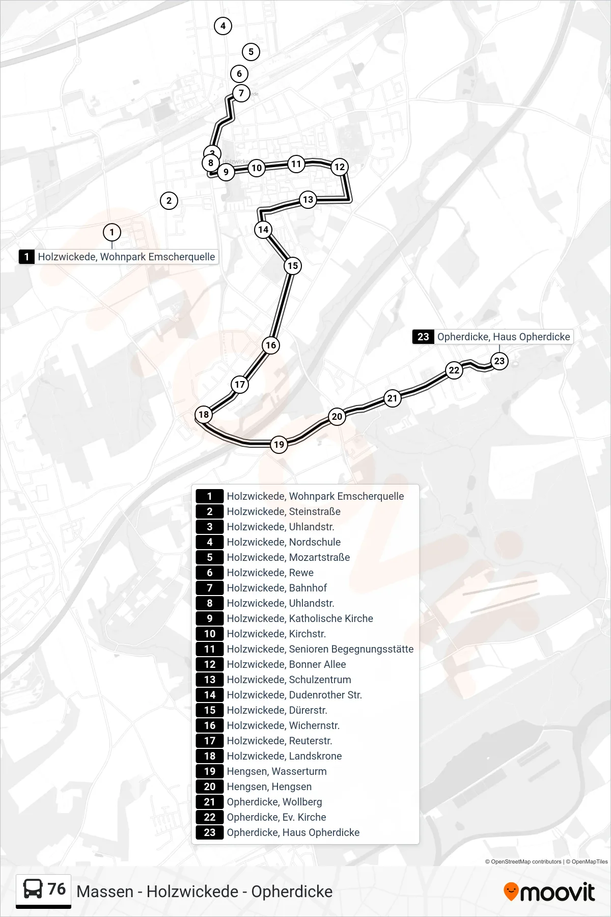 Linie 76 (Bus) Richtung Opherdicke, Haus Opherdicke: Route und Haltestellen auf der Karte