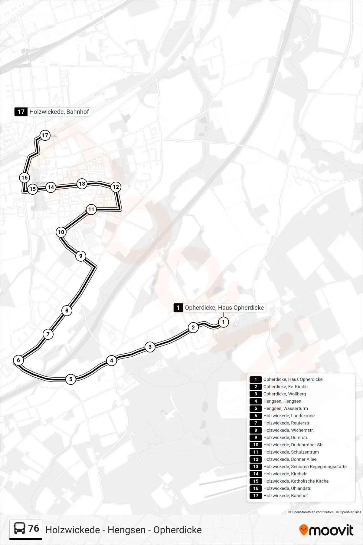 Linie 76 (Bus) Richtung Holzwickede, Bahnhof: Route und Haltestellen auf der Karte