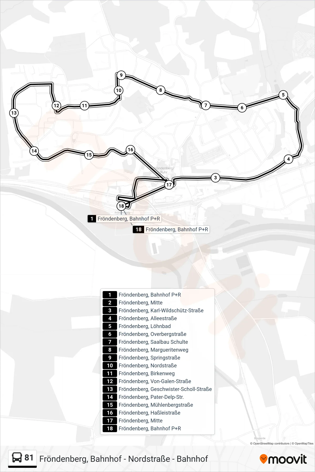 Linie 81 (Bus) Richtung Fröndenberg, Bahnhof P+R: Route und Haltestellen auf der Karte