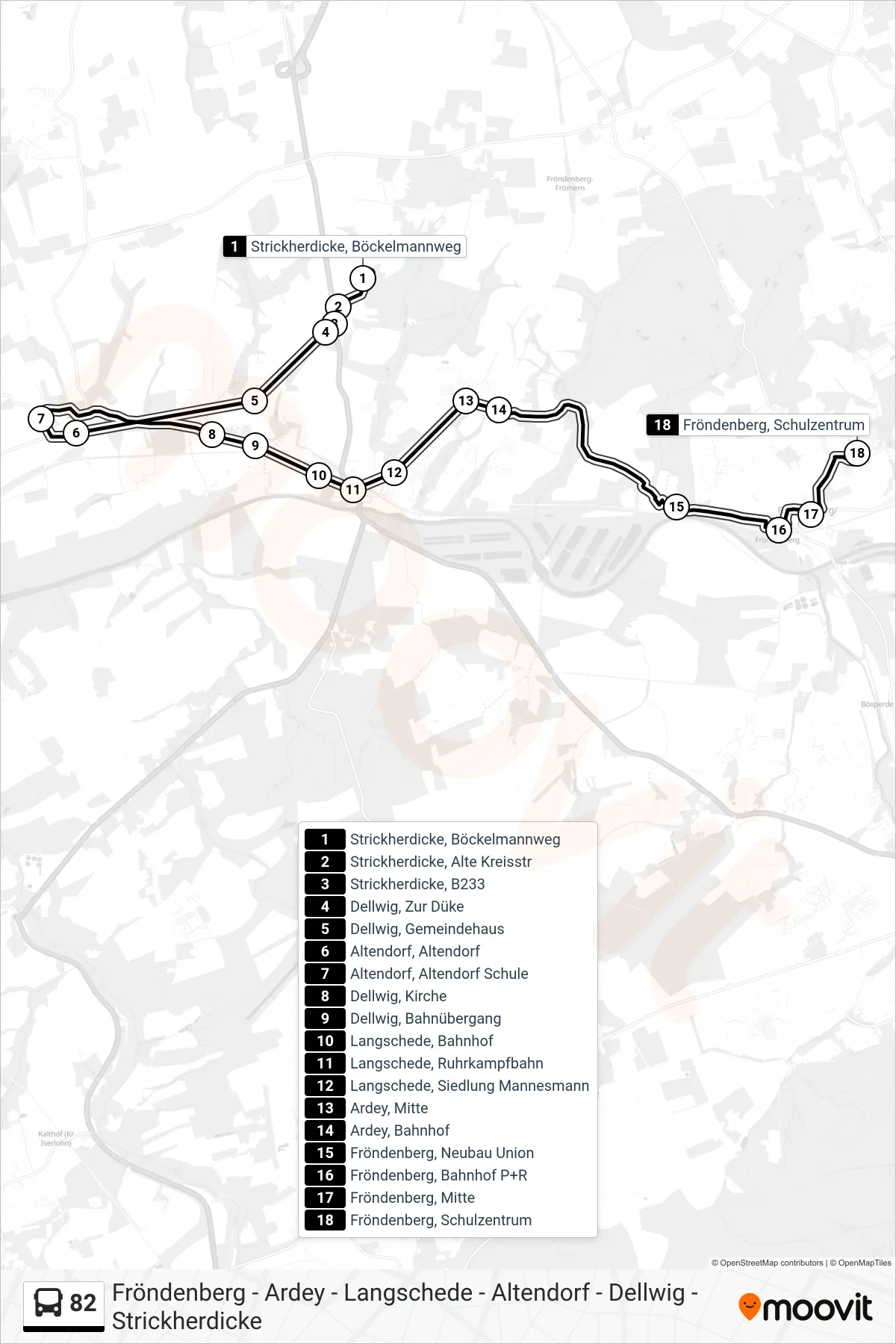 Linie 82 (Bus) Richtung Fröndenberg, Schulzentrum: Route und Haltestellen auf der Karte