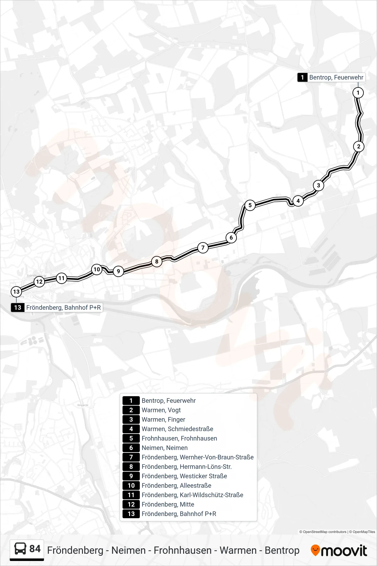 Linie 84 (Bus) Richtung Fröndenberg, Bahnhof P+R: Route und Haltestellen auf der Karte