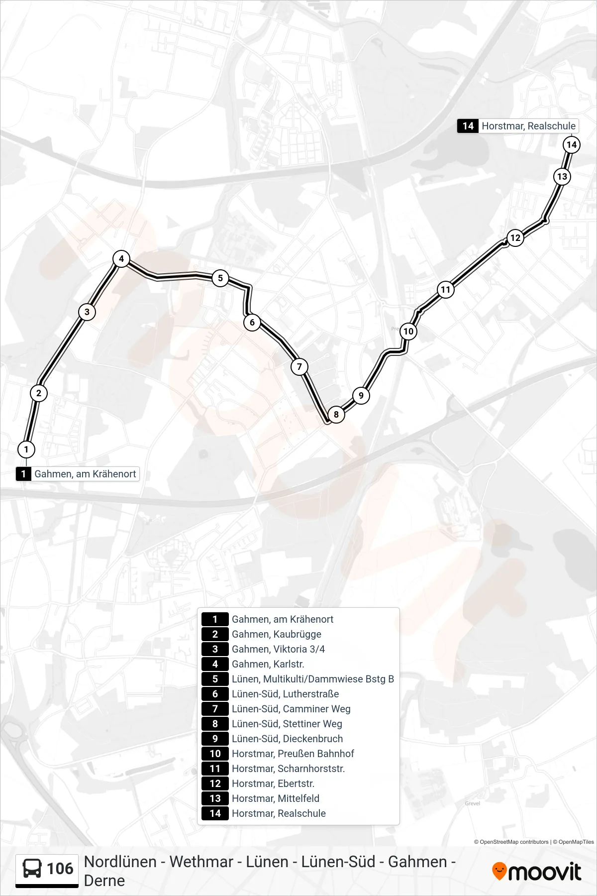 Linie 106 (Bus) Richtung Horstmar, Realschule: Route und Haltestellen auf der Karte
