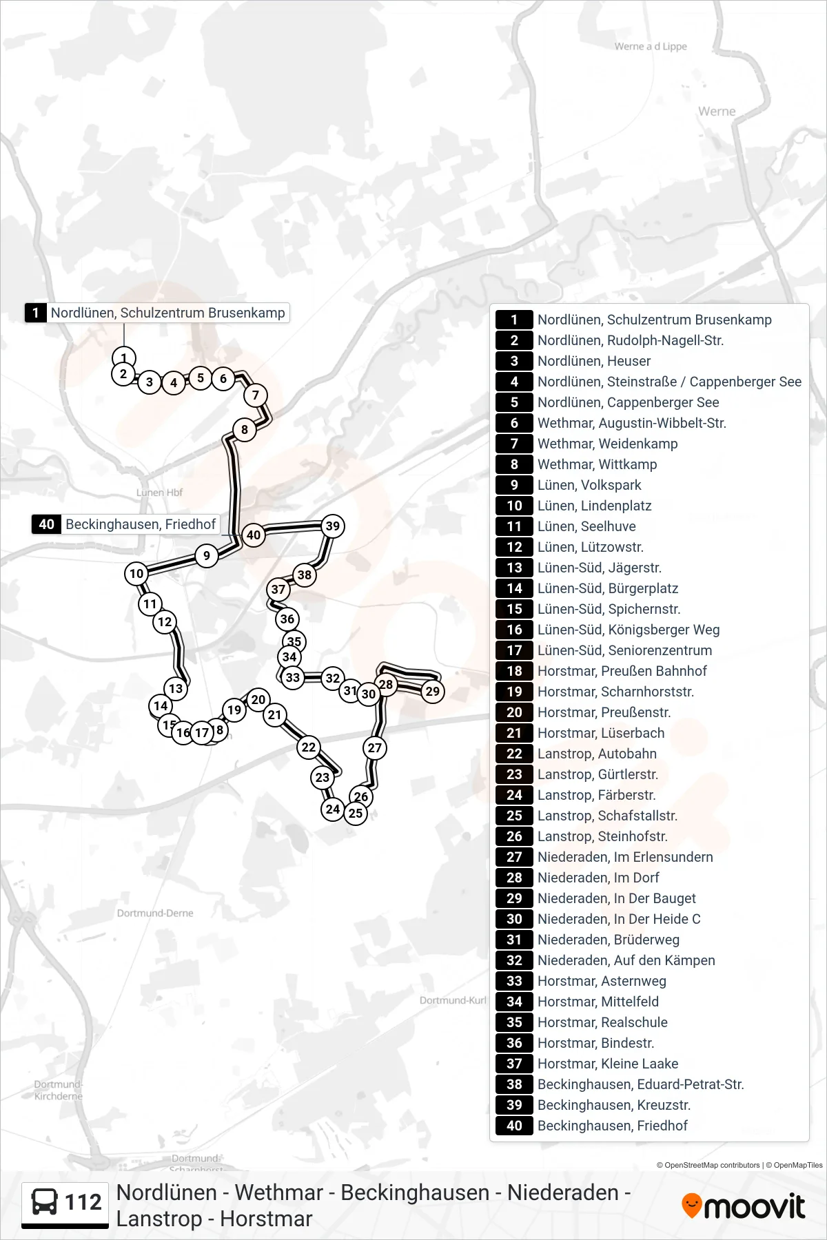 Linie 112 (Bus) Richtung Beckinghausen, Friedhof: Route und Haltestellen auf der Karte