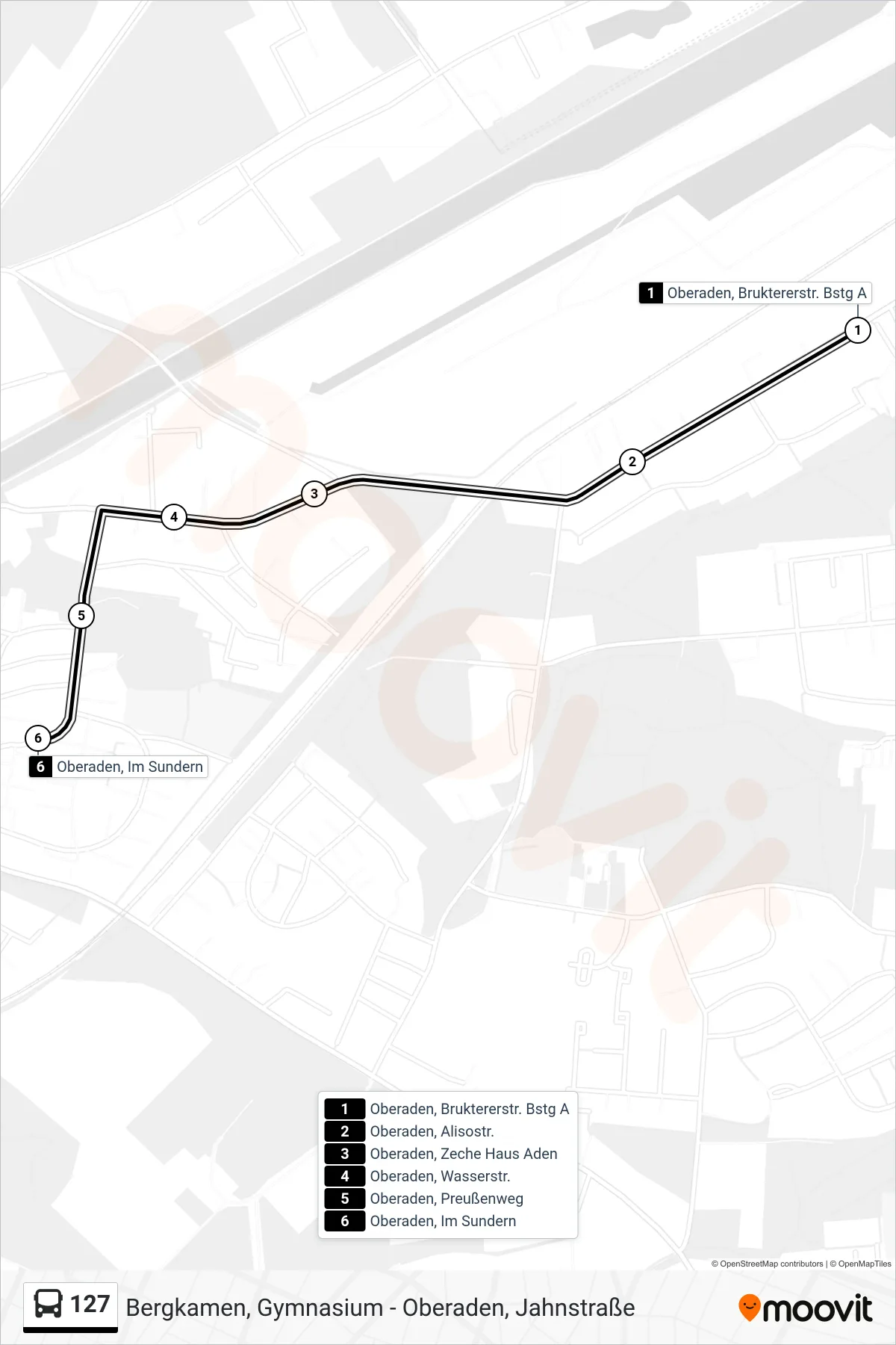 Linie 127 (Bus) Richtung Oberaden, Im Sundern: Route und Haltestellen auf der Karte