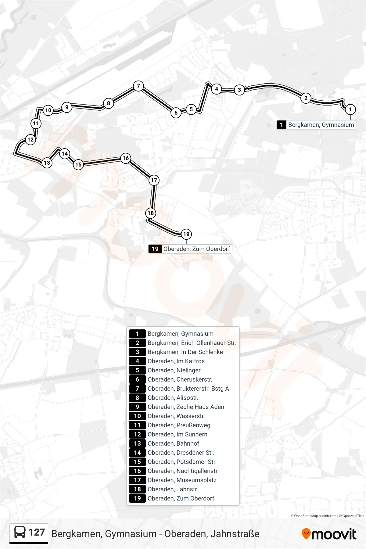 Linie 127 (Bus) Richtung Oberaden, Zum Oberdorf: Route und Haltestellen auf der Karte