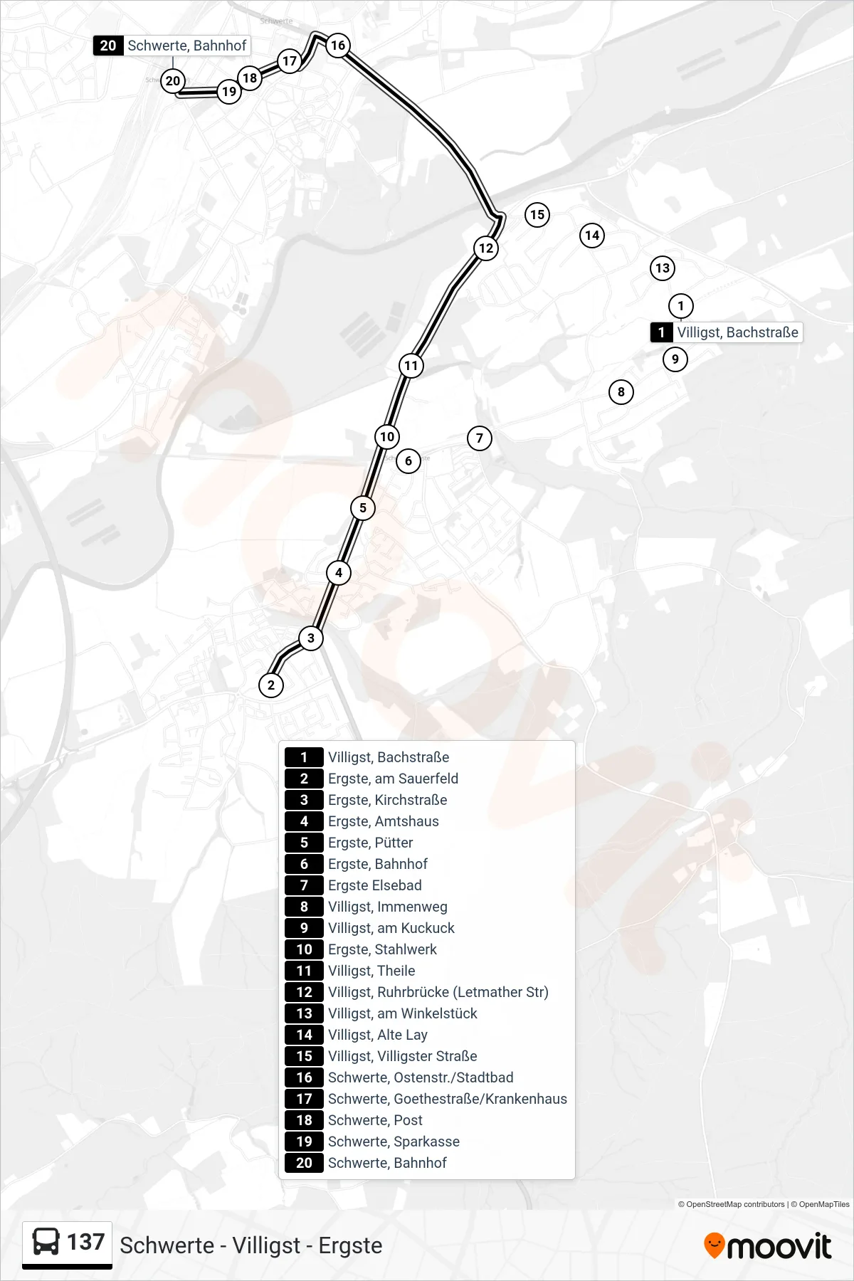 Linie 137 (Bus) Richtung Schwerte, Bahnhof Bstg D: Route und Haltestellen auf der Karte