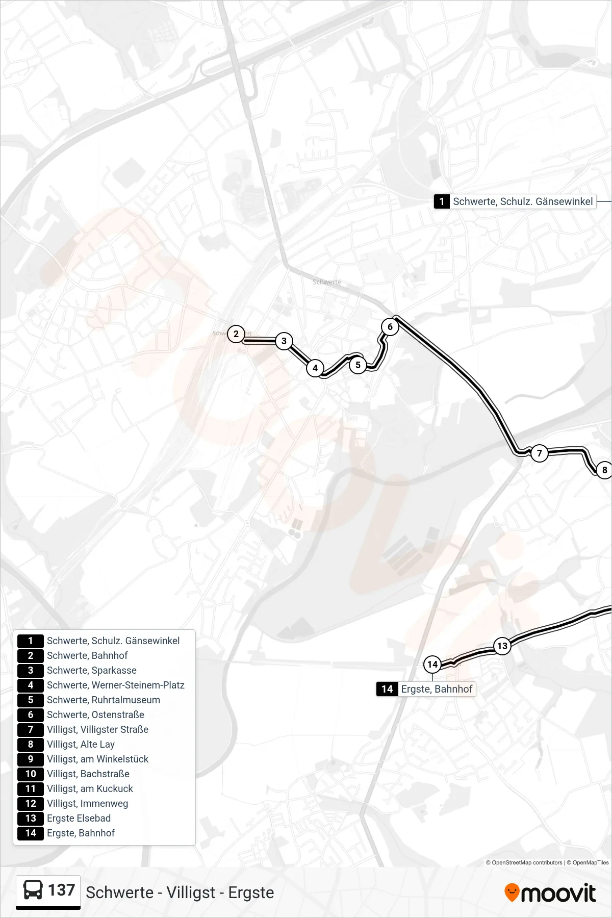 Linie 137 (Bus) Richtung Ergste, Bahnhof: Route und Haltestellen auf der Karte