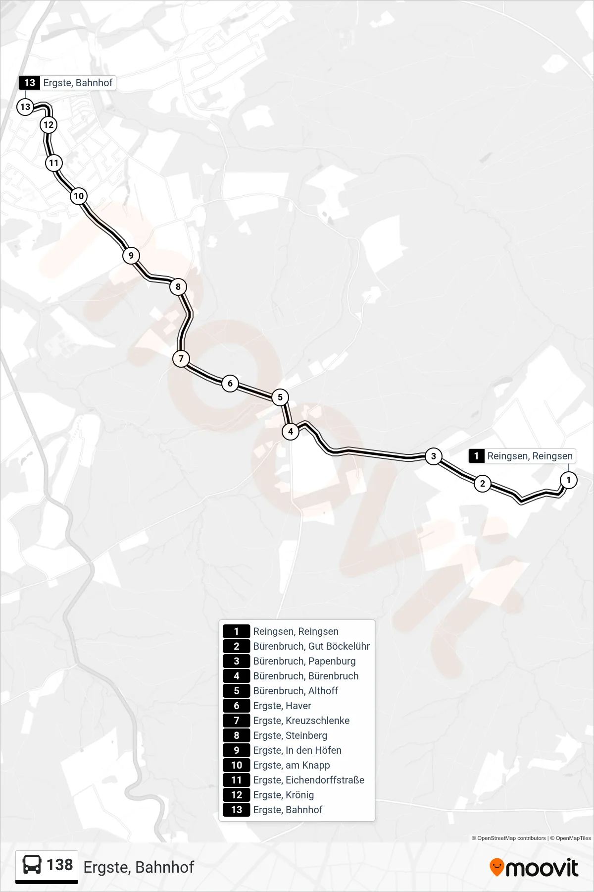 Linie 138 (Bus) Richtung Ergste, Bahnhof: Route und Haltestellen auf der Karte