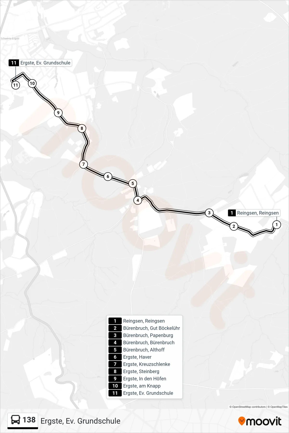 Linie 138 (Bus) Richtung Ergste, Ev. Grundschule: Route und Haltestellen auf der Karte