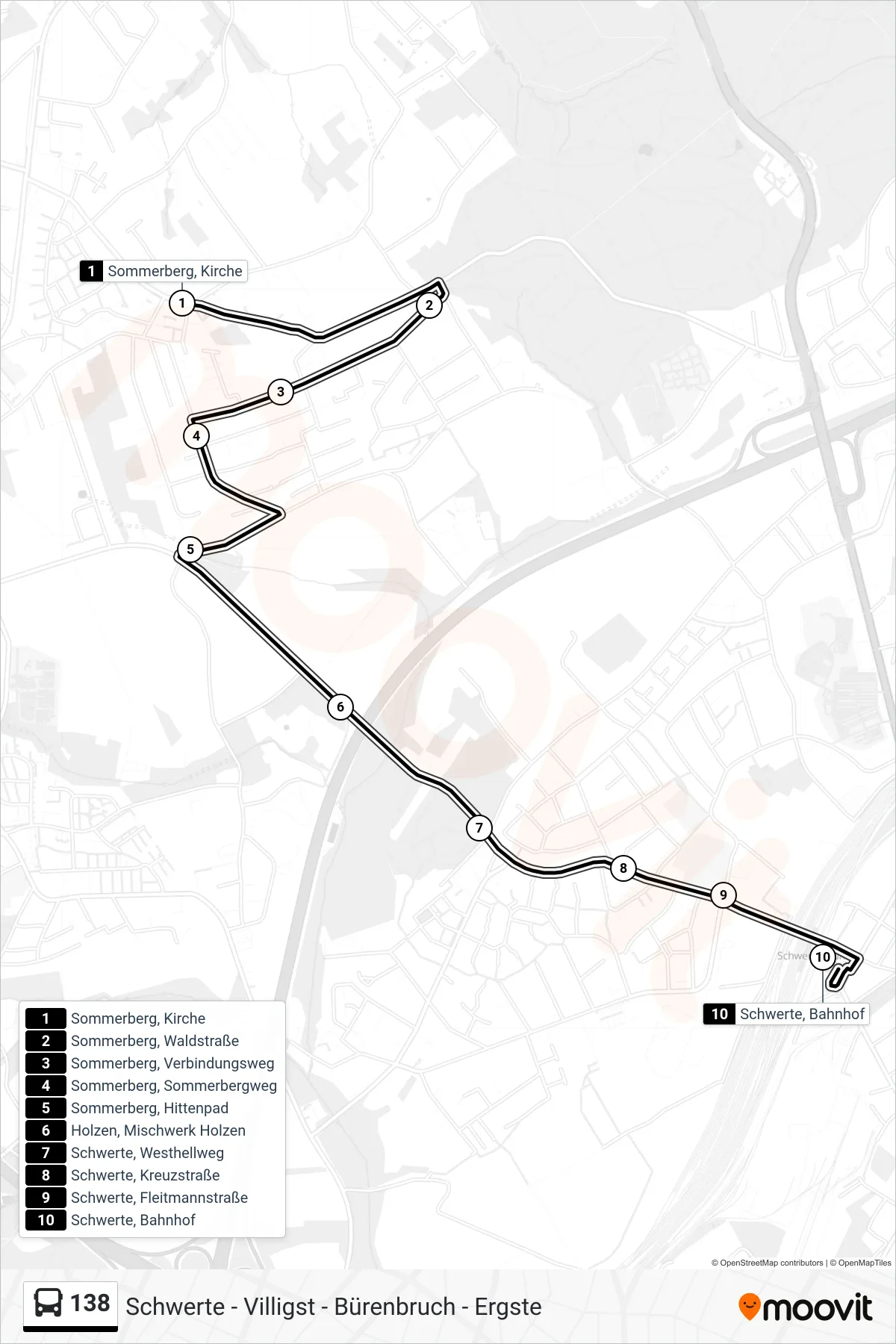 Linie 138 (Bus) Richtung Schwerte, Bahnhof Bstg A: Route und Haltestellen auf der Karte