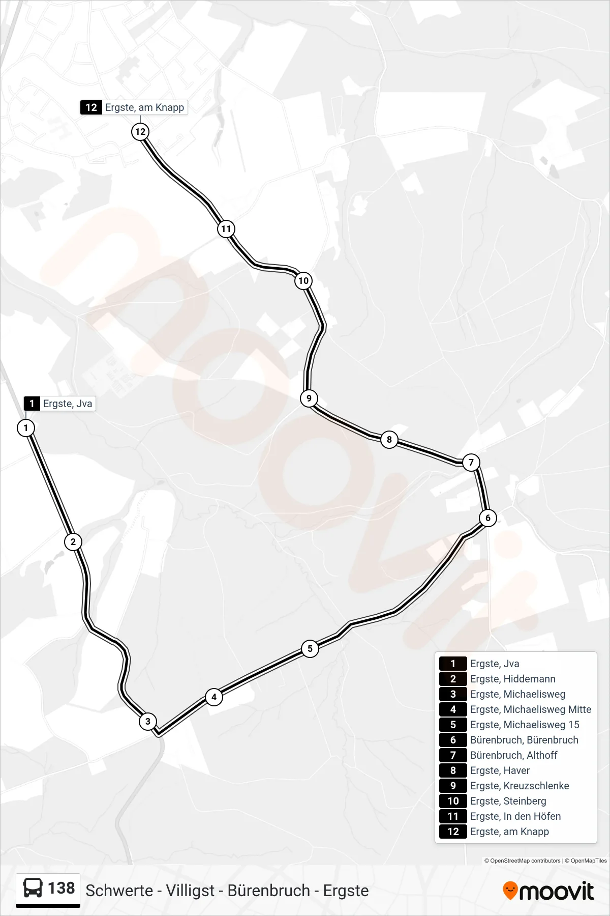 Linie 138 (Bus) Richtung Ergste, am Knapp: Route und Haltestellen auf der Karte