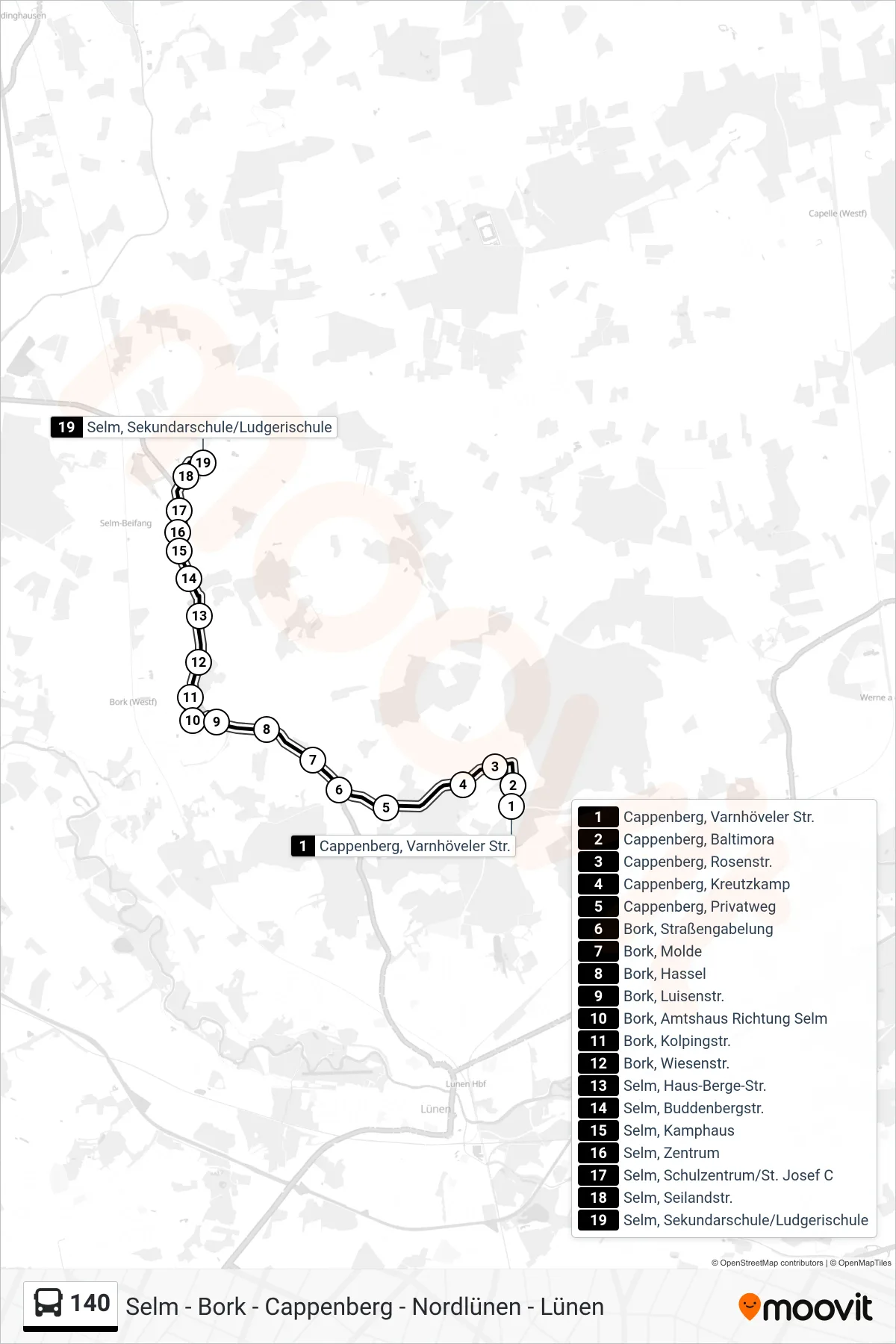 Linie 140 (Bus) Richtung Selm, Sekundarschule/Ludgerischule: Route und Haltestellen auf der Karte