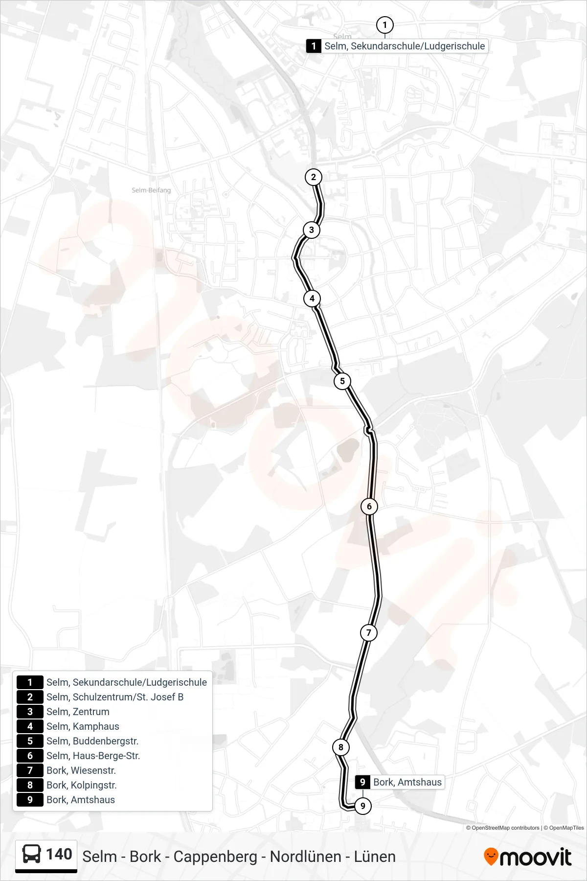 Linie 140 (Bus) Richtung Bork, Amtshaus: Route und Haltestellen auf der Karte