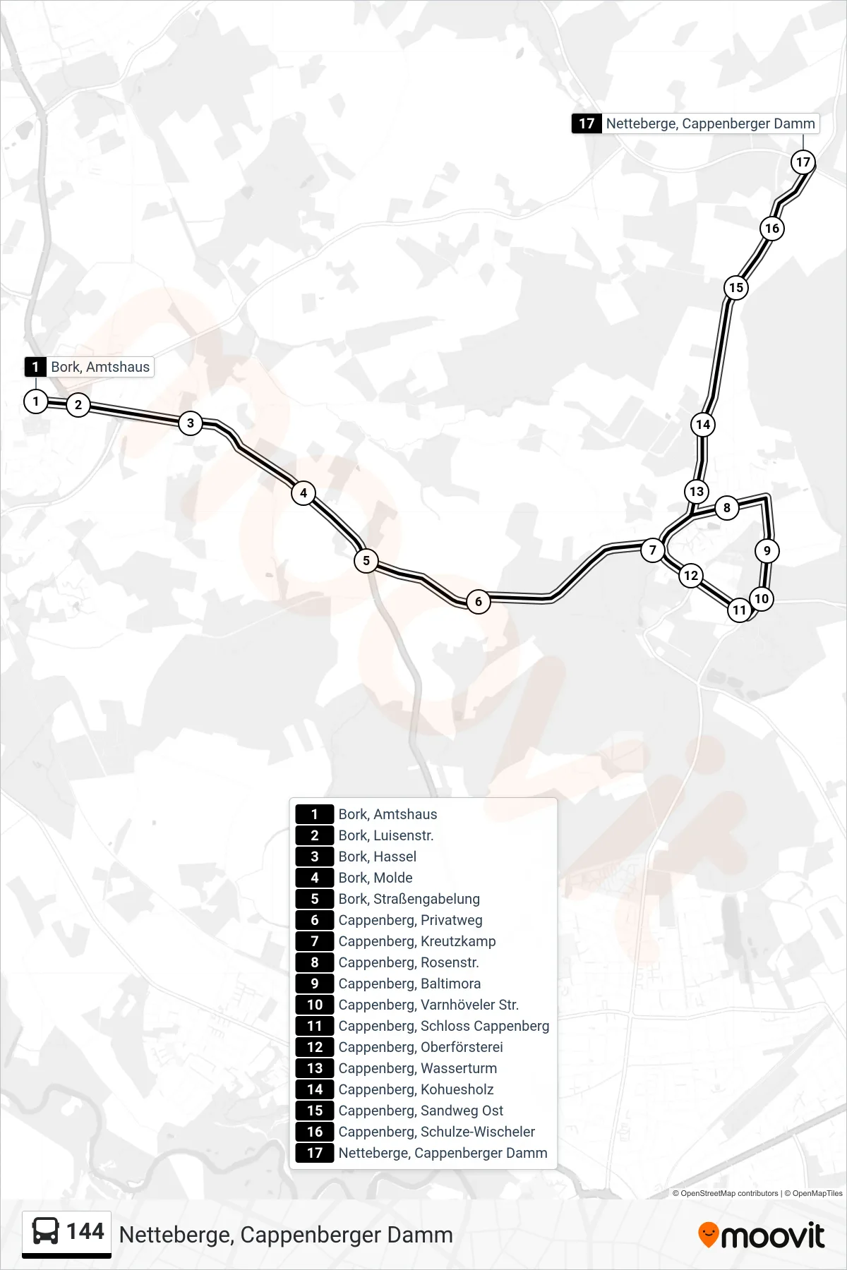 Linie 144 (Bus) Richtung Netteberge, Cappenberger Damm: Route und Haltestellen auf der Karte