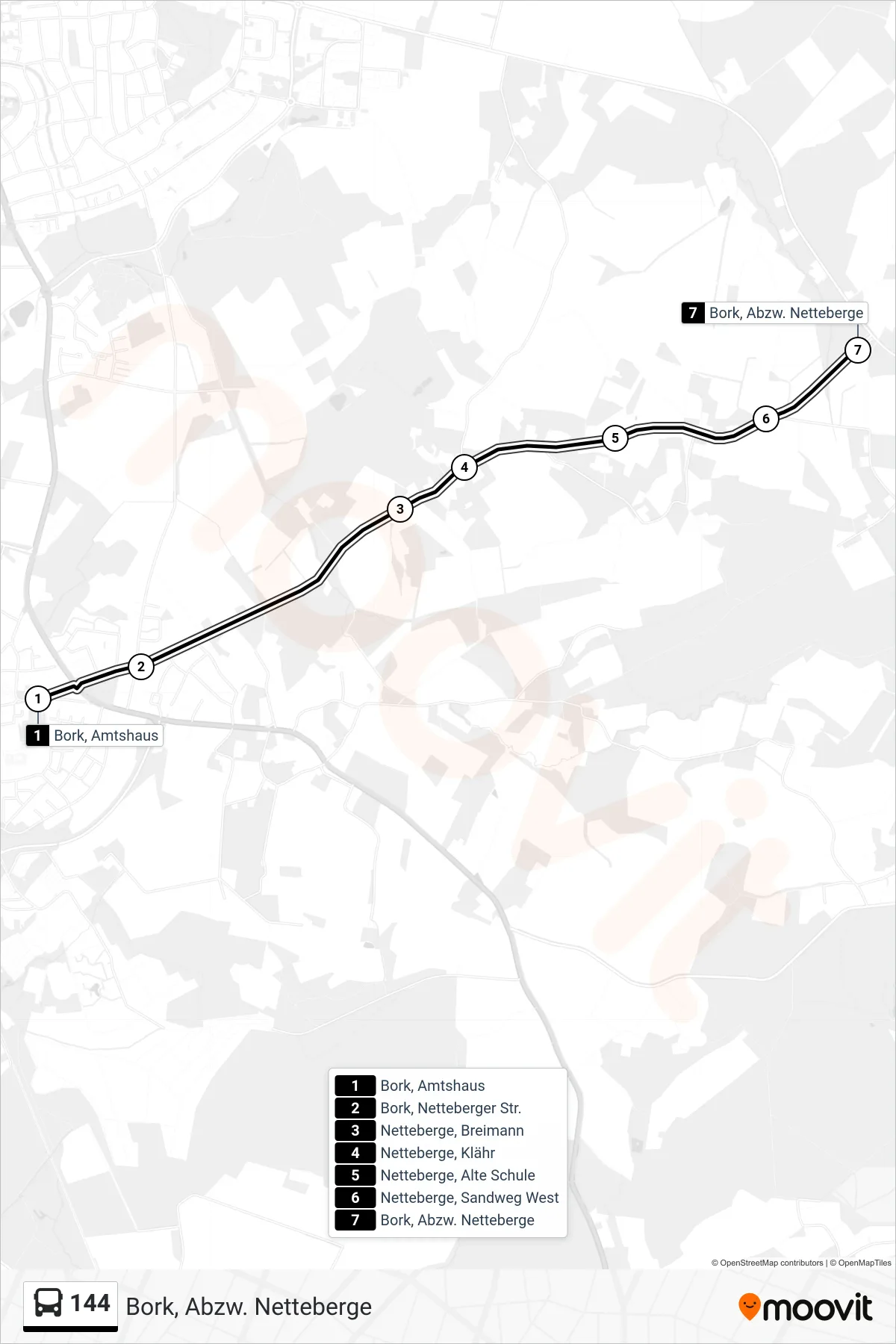 Linie 144 (Bus) Richtung Bork, Abzw. Netteberge: Route und Haltestellen auf der Karte