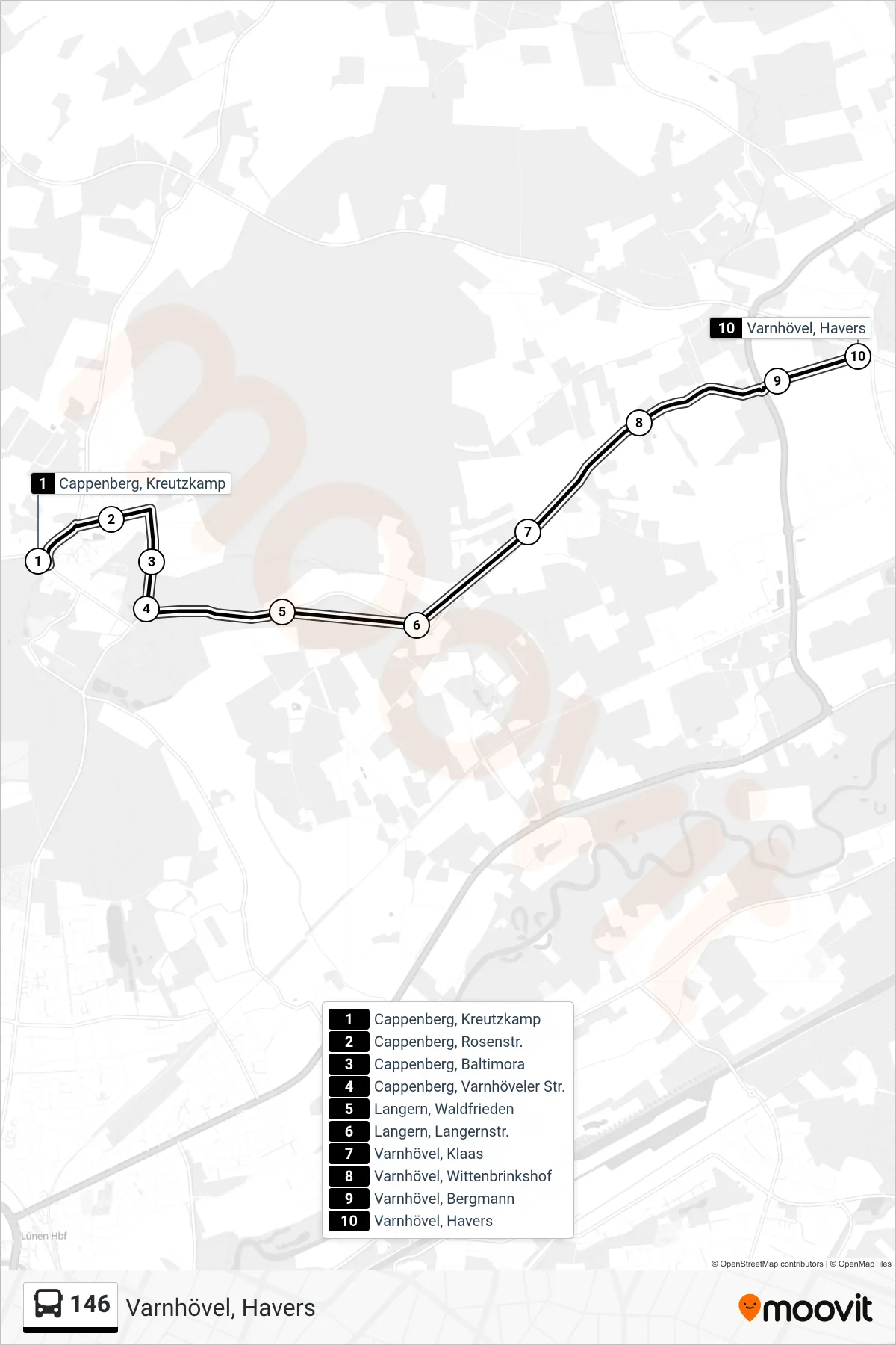 Linie 146 (Bus) Richtung Varnhövel, Havers: Route und Haltestellen auf der Karte