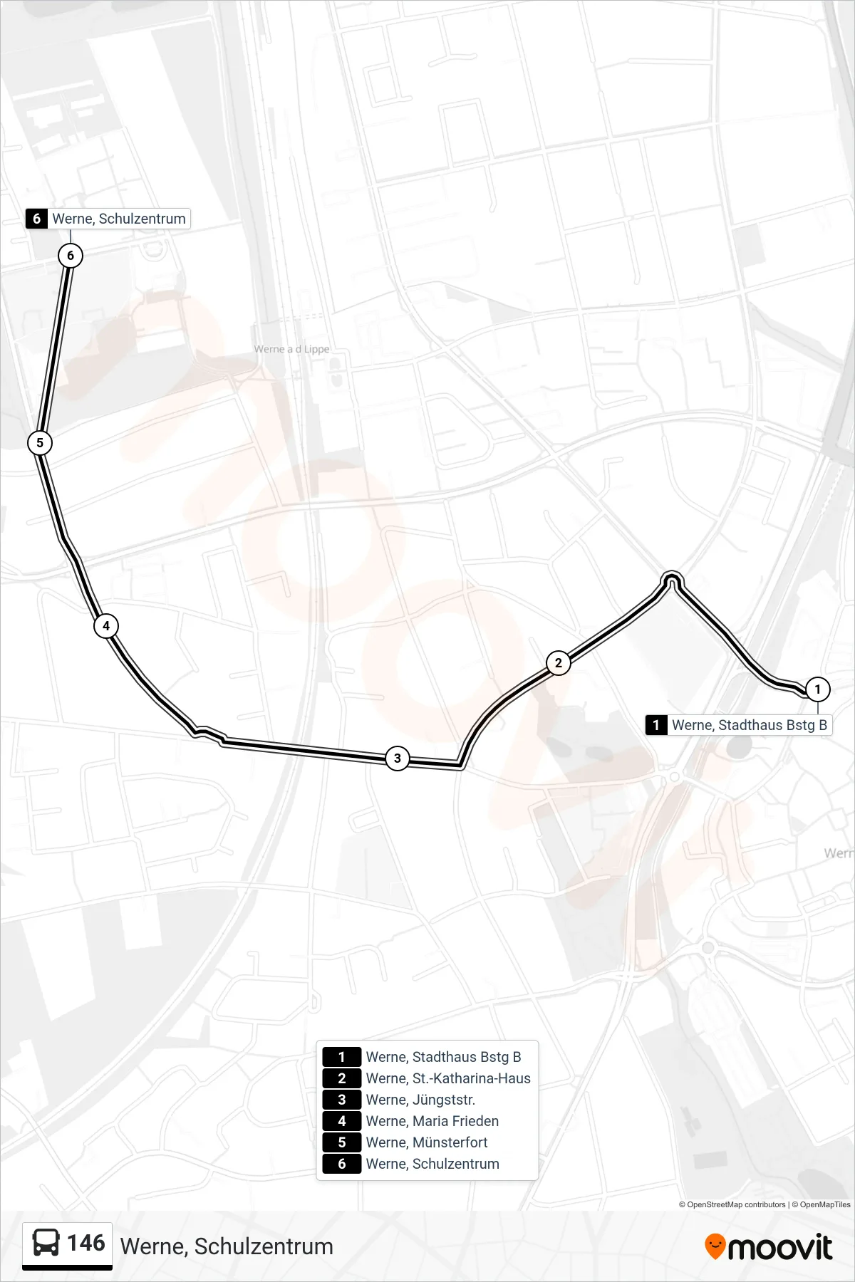 Linie 146 (Bus) Richtung Werne, Schulzentrum: Route und Haltestellen auf der Karte