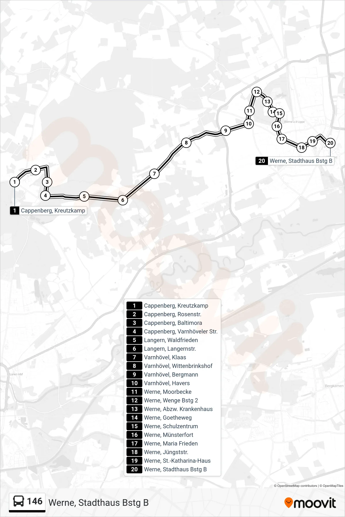 Linie 146 (Bus) Richtung Werne, Stadthaus Bstg B: Route und Haltestellen auf der Karte