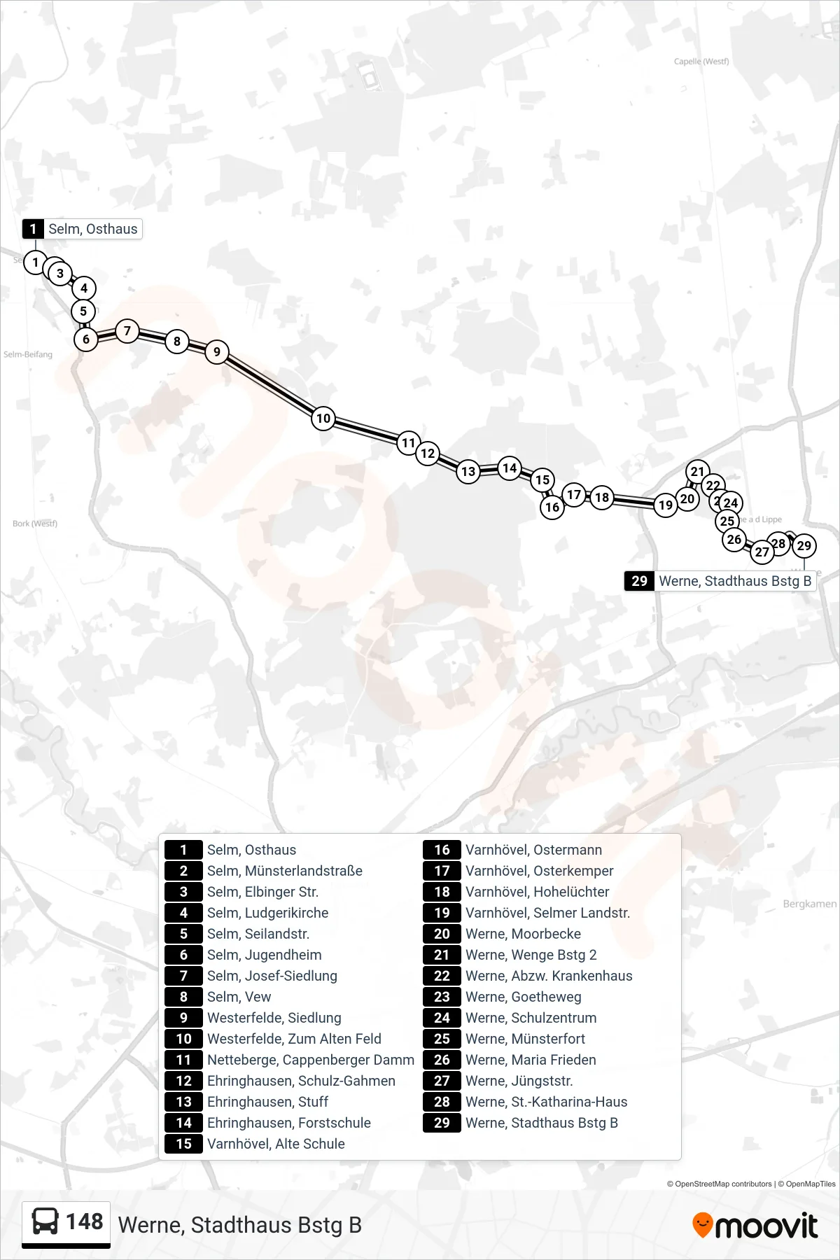 Linie 148 (Bus) Richtung Werne, Stadthaus Bstg B: Route und Haltestellen auf der Karte