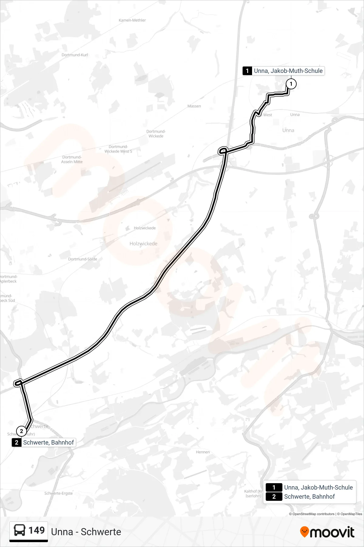 Linie 149 (Bus) Richtung Schwerte, Bahnhof Bstg B: Route und Haltestellen auf der Karte