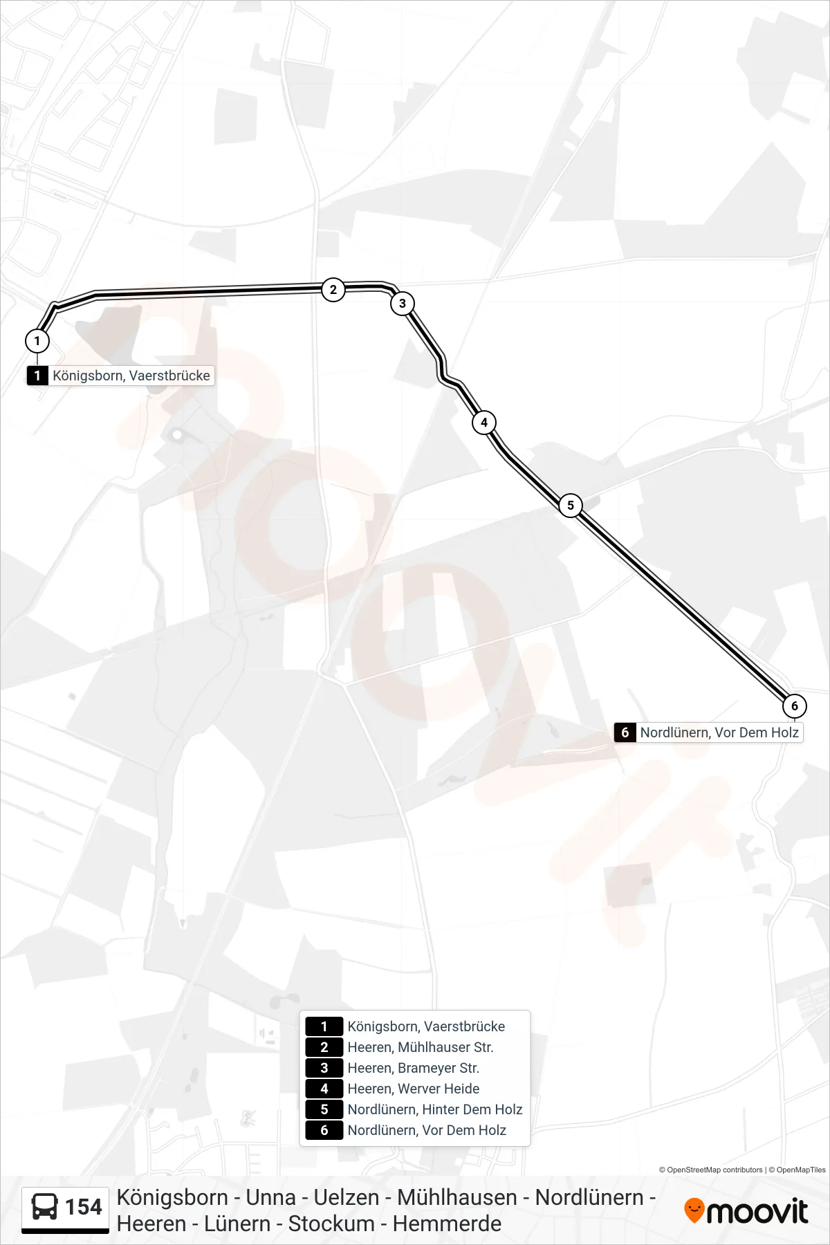 Linie 154 (Bus) Richtung Nordlünern, Vor Dem Holz: Route und Haltestellen auf der Karte